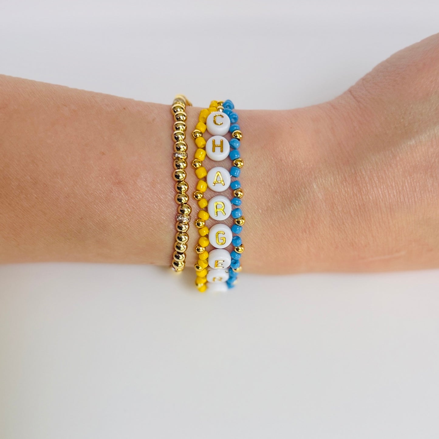 Chargers Football Woven, Beaded Bracelet, Seed Bead Jewelry, Handmade Game Day Gift