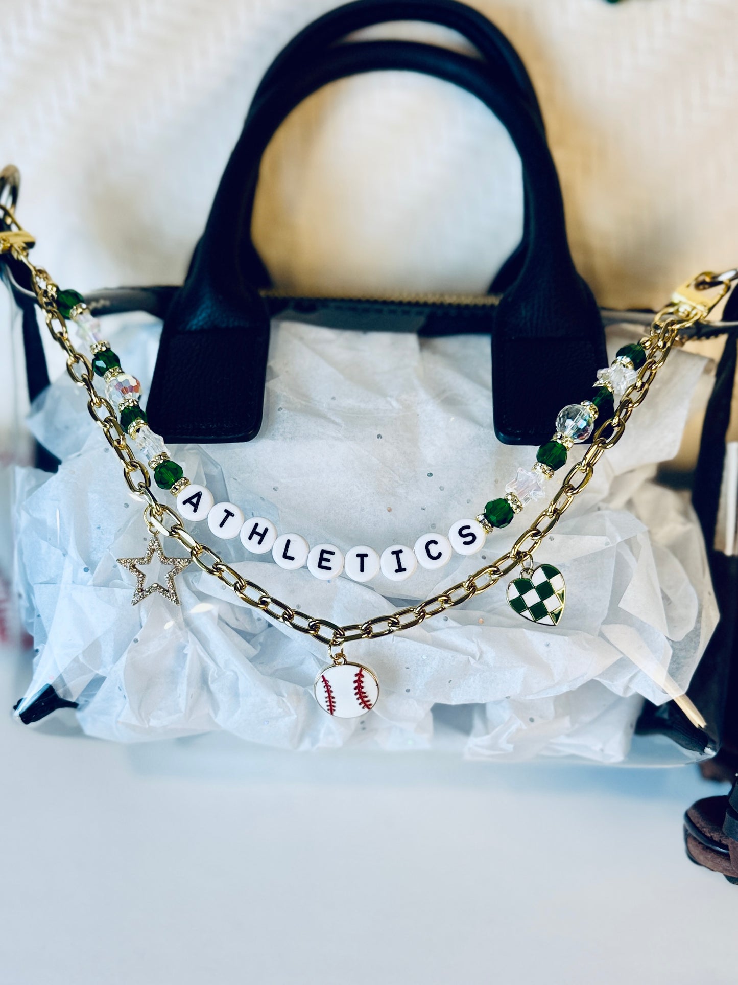 Athletics Bag Charm | Baseball Keychain Zipper Pull | Baseball Fan Gift | Choose Your Team & Size | Handmade Sports Accessory