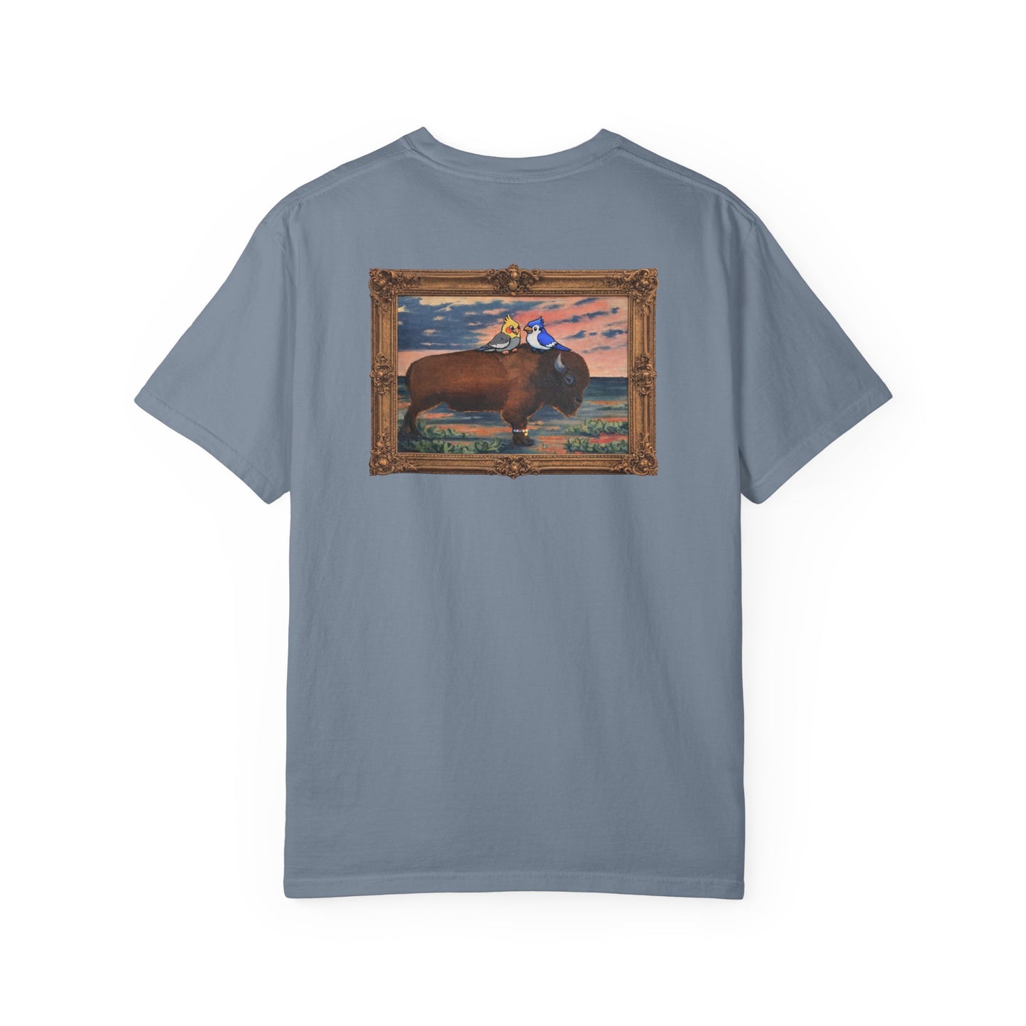 Buffalo and Birds T- Shirt: Bison Graphic Tee, Funny Graphic T-Shirt, Bird Shirt