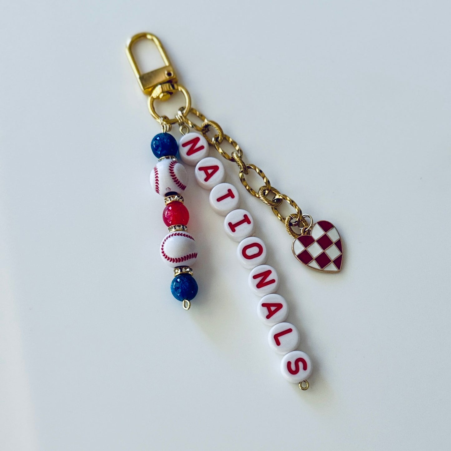 Baseball Beaded Bag Charm: Baseball Keychain with Letter Beads