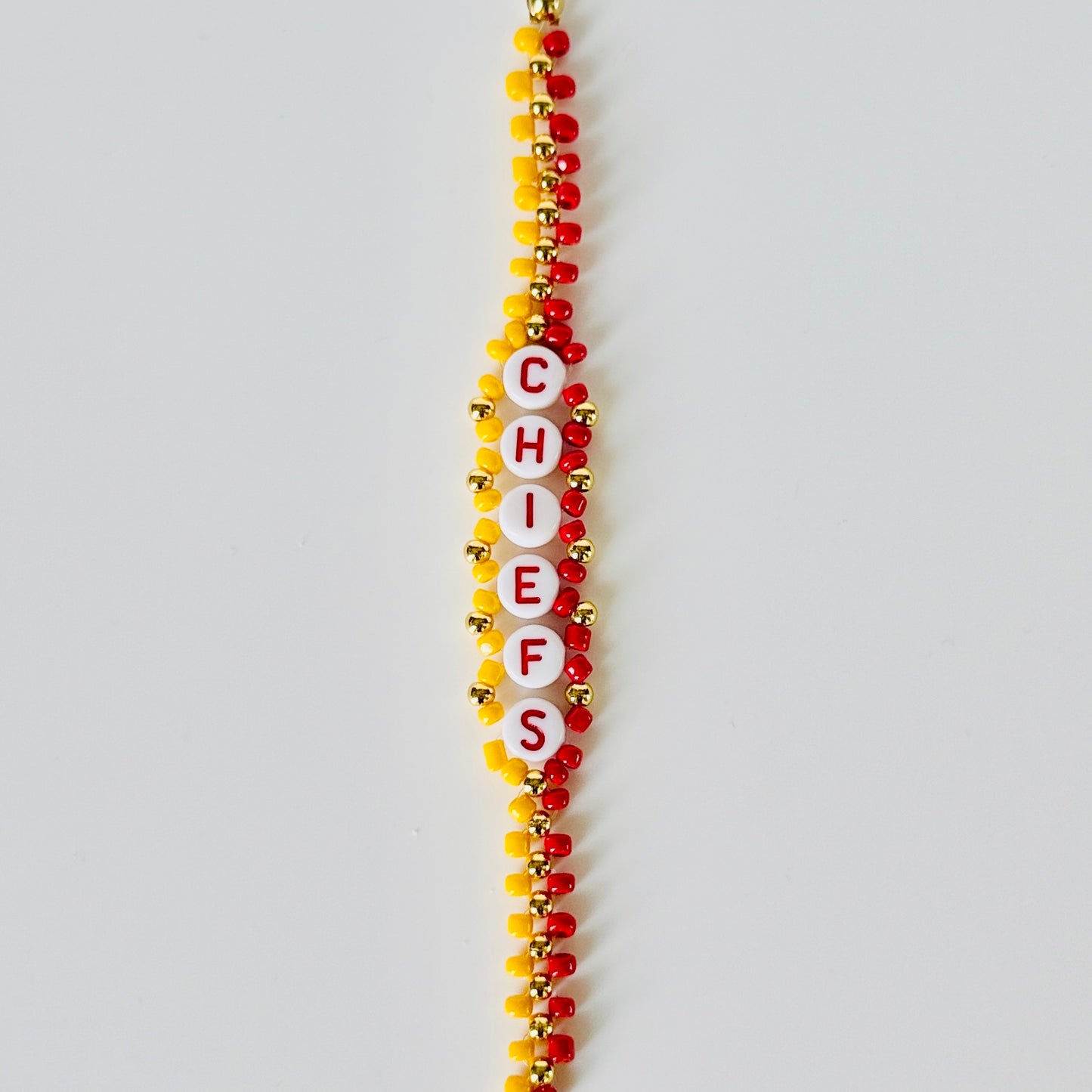 Chiefs Football Woven, Beaded Bracelet, Seed Bead Jewelry, Handmade Game Day Gift