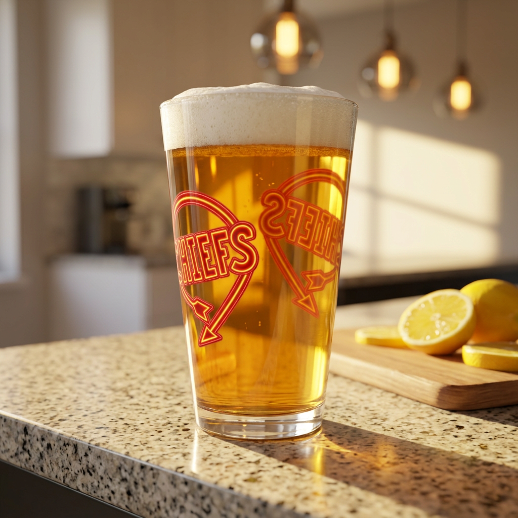 Chiefs Clear Pint Glass 16oz, Football Gifts, Football Glassware