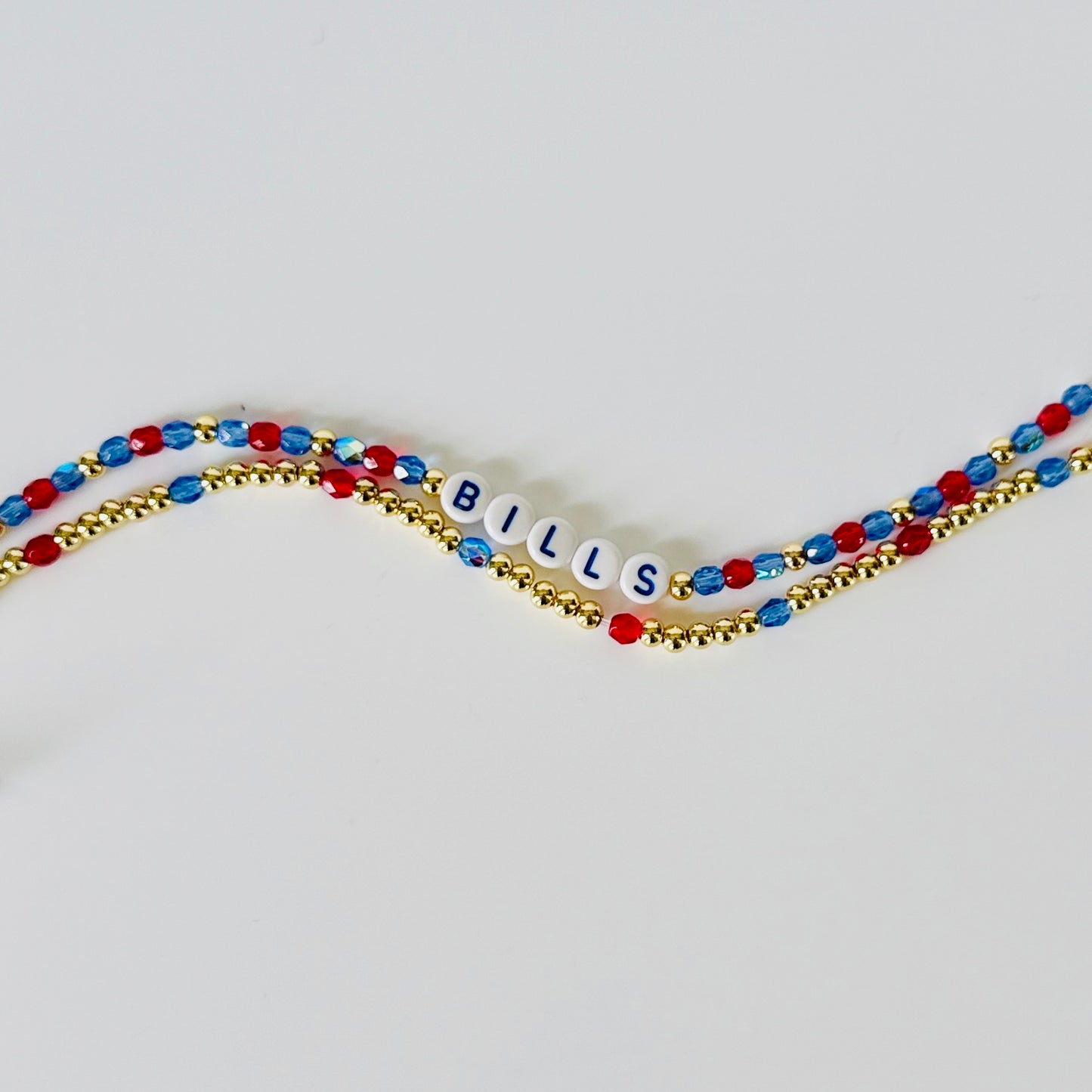Blue, Red and Gold Bills Football Inspired Bracelet Stack – Czech Fire Polished Beads, 18k Gold Accents – Handmade Game Day Jewelry