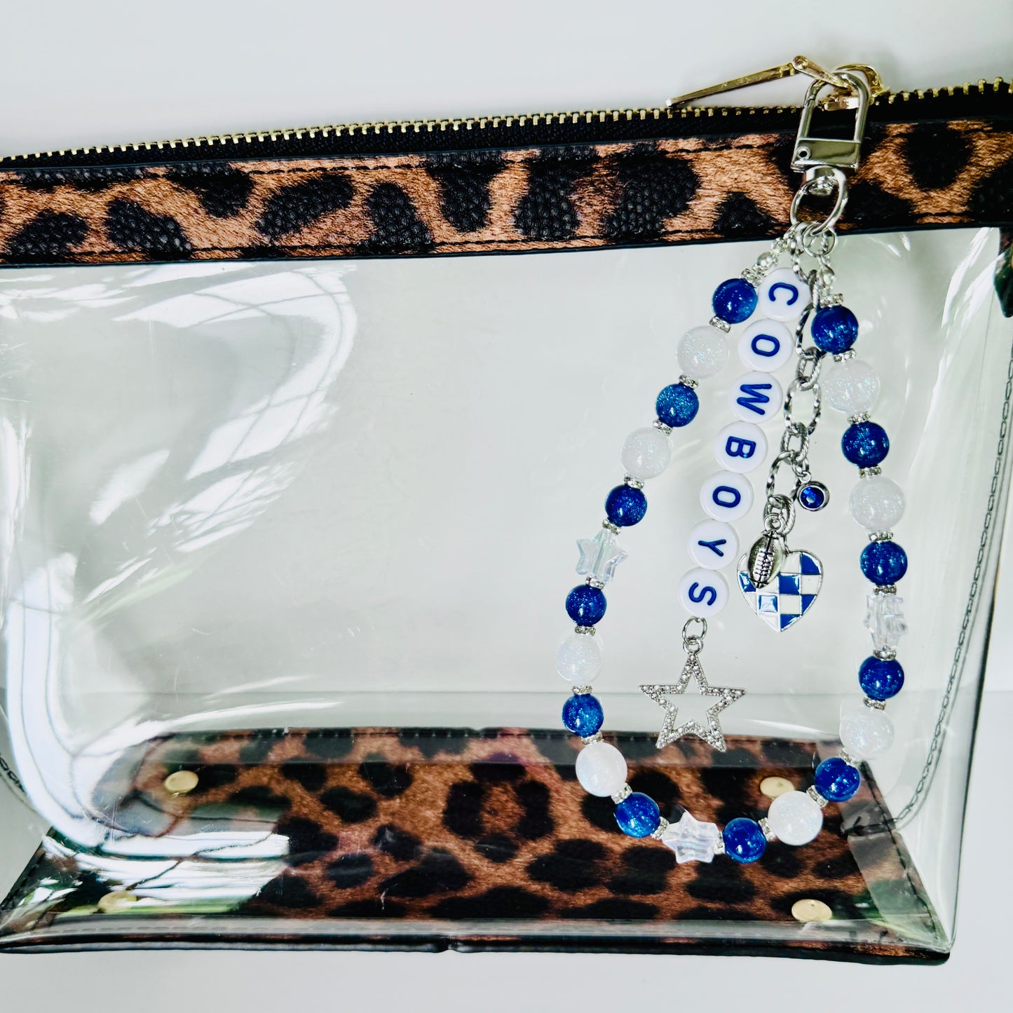 Cowboys Football Bag Charm or Chain – Blue & White Beaded Keychain or Purse Chain – Game Day Accessory – Handmade Gift
