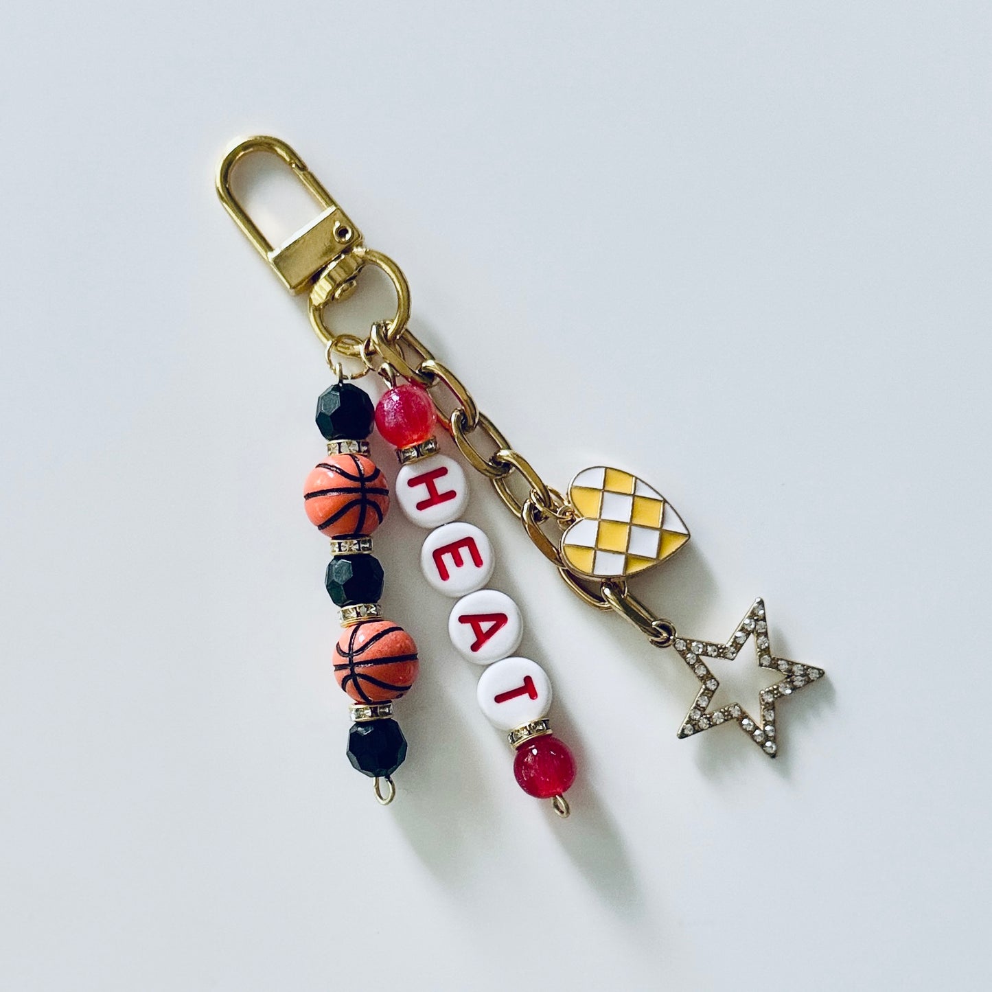 Heat Basketball Keychain – Black & Red Beaded Keychain with be Star and Heart Charms