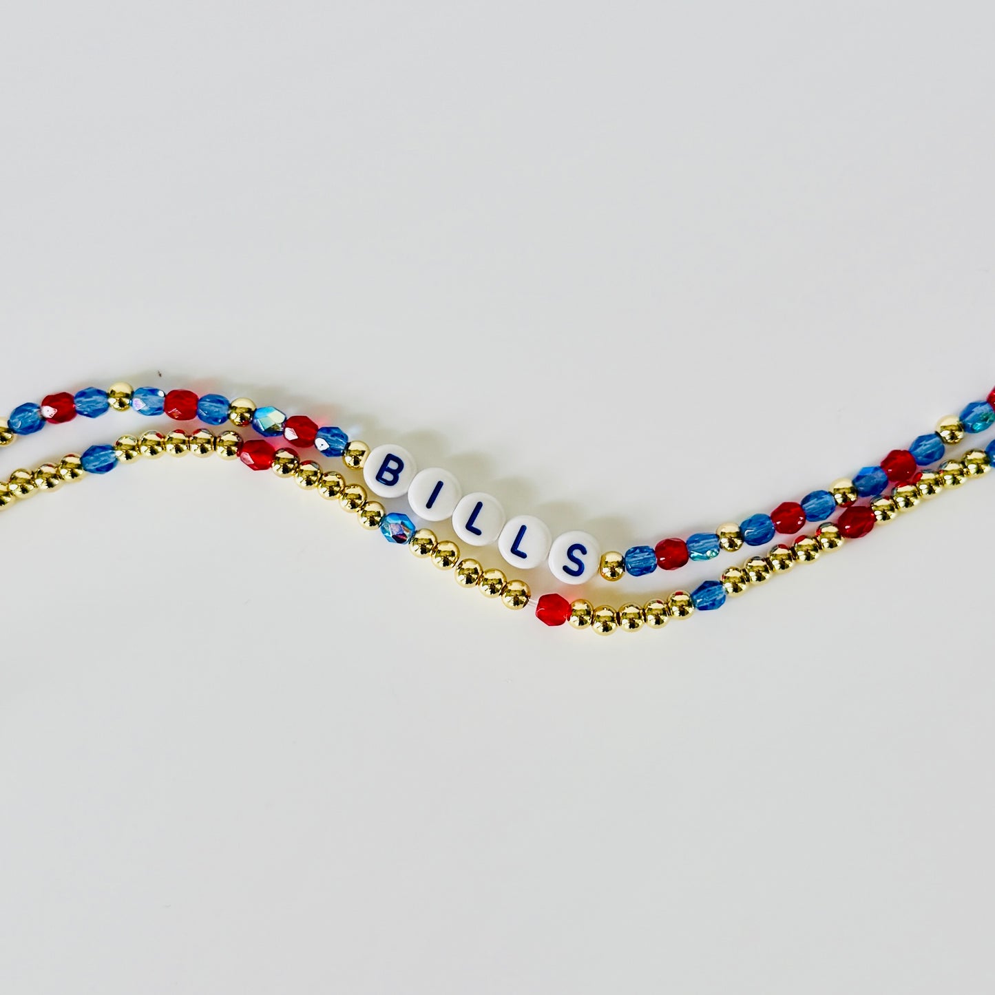 Blue, Red and Gold Bills Football Inspired Bracelet Stack – Czech Fire Polished Beads, 18k Gold Accents – Handmade Game Day Jewelry