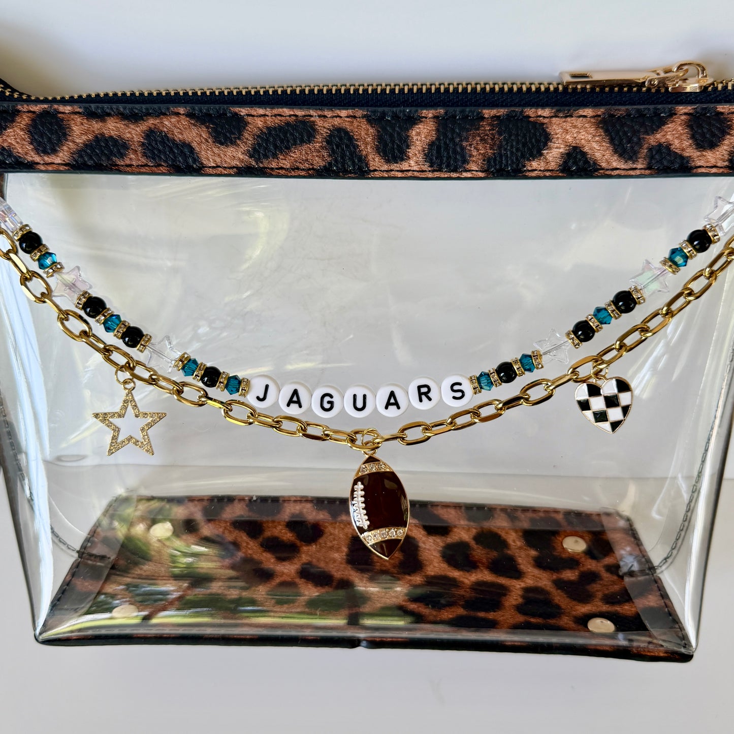 Jaguars Football Bag Charm or Chain – Teal Black Gold Beaded Keychain or Stadium Purse Clip – Game Day Accessory – Handmade Gift