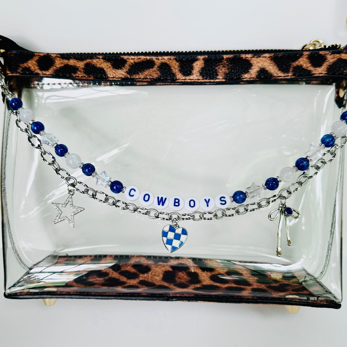Cowboys Football Bag Charm or Chain – Blue & White Beaded Keychain or Purse Chain – Game Day Accessory – Handmade Gift