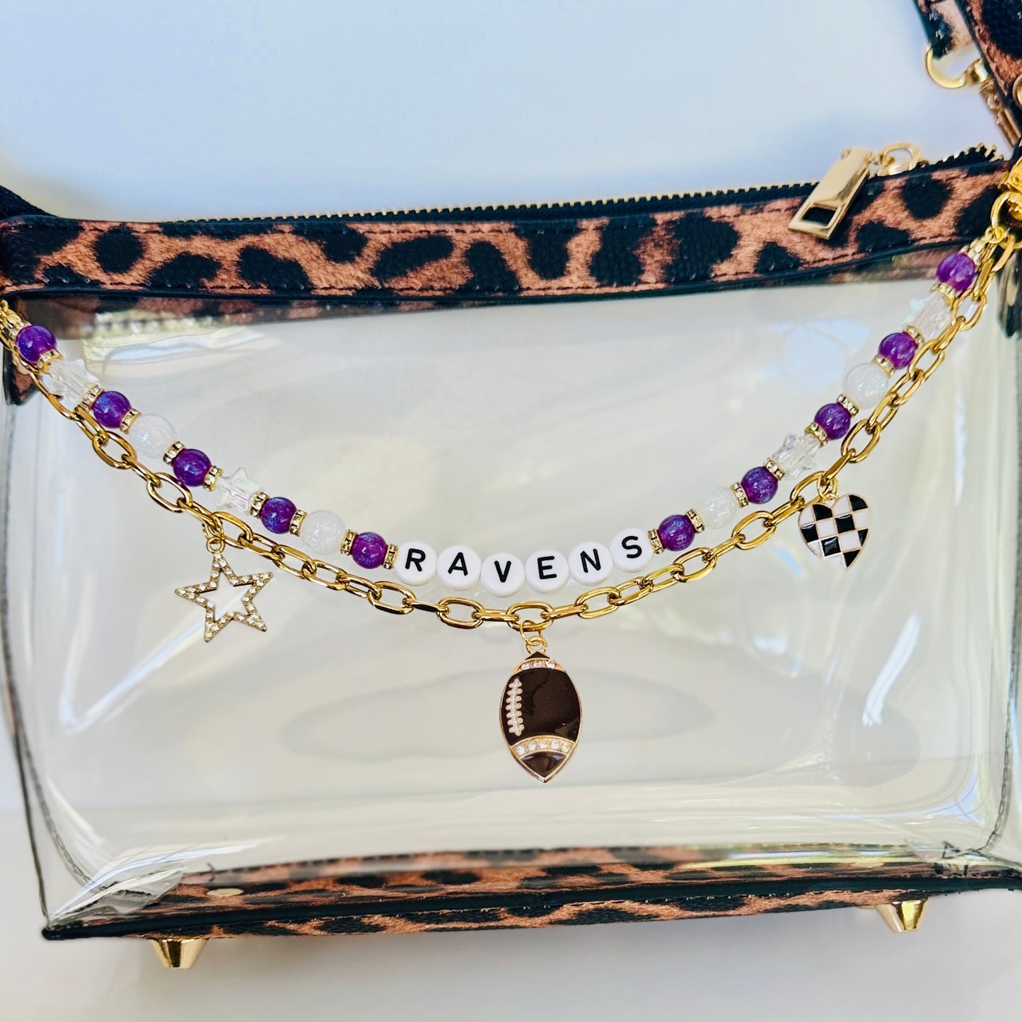Ravens Beaded Bag Charm or Gold Chain: Football Purse Accessory