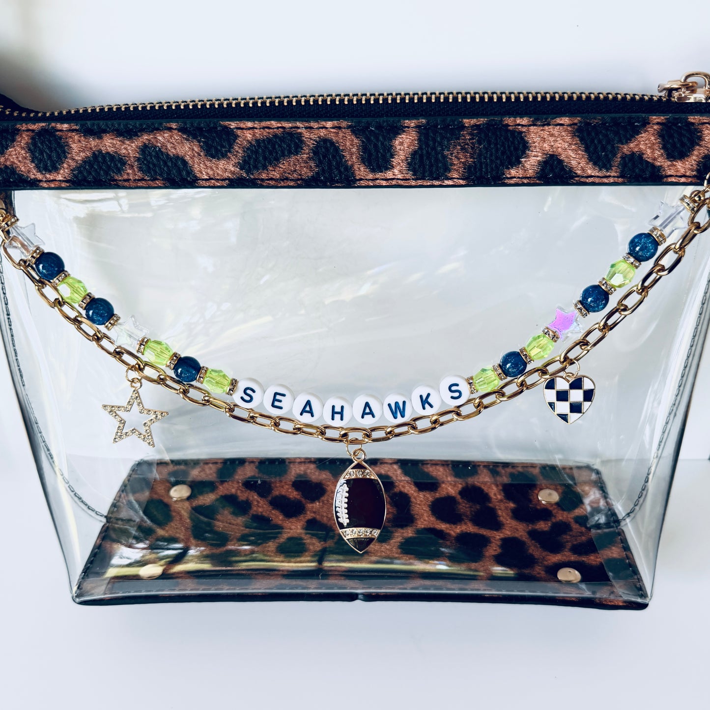 Seahawks Beaded Bag Charm: Football Purse Clip, Game Day Accessory