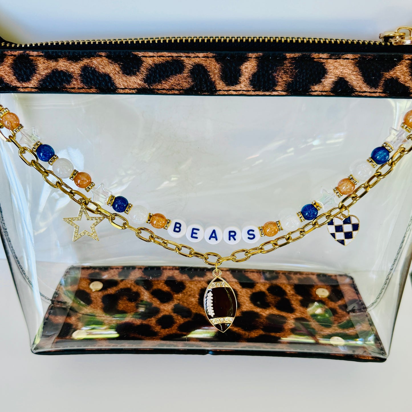 Bears Football Beaded Bag Charm or Chain: Orange & Navy Keychain - Handmade Game Day Accessory