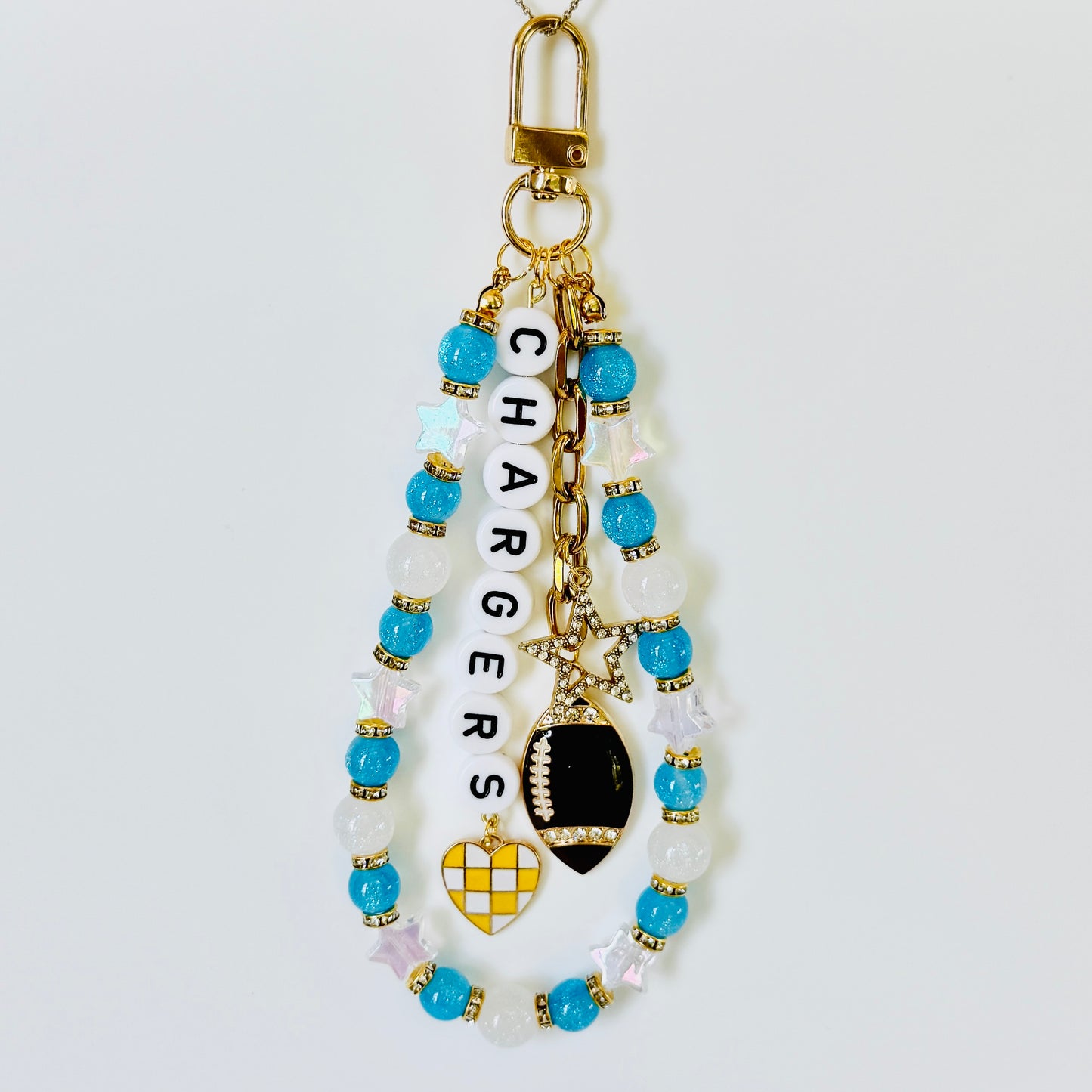 Chargers Bag Charm or Beaded Chain – Handmade Beaded Accessory, Clear Stadium Bag Game Day Jewelry, Football Fan Gift