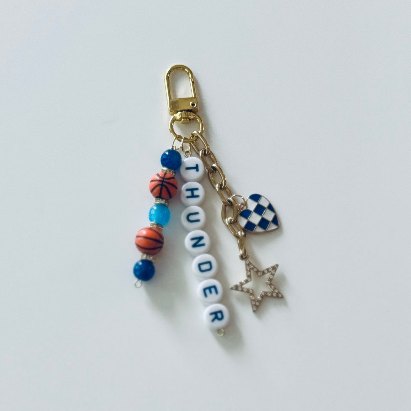 Thunder Basketball Keychain – Blue Beaded Keychain with be Star and Heart Charms