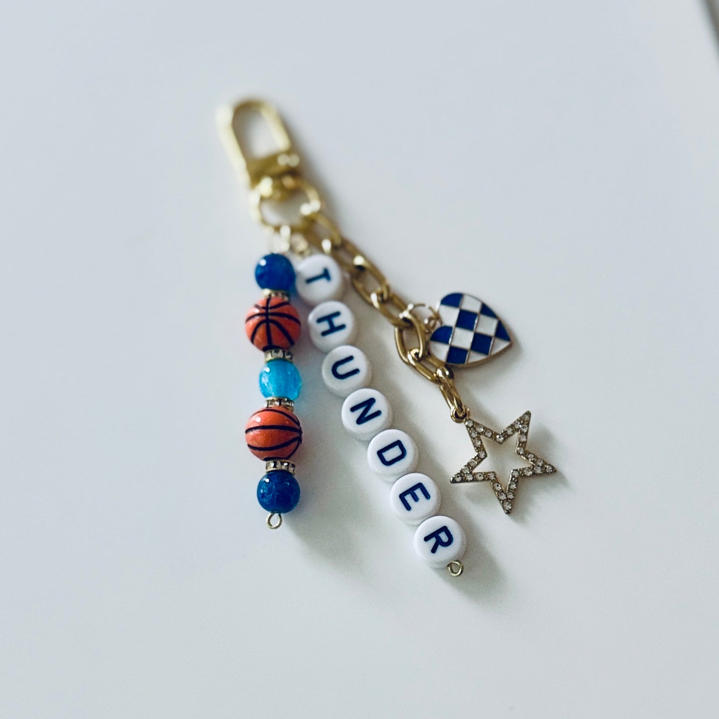 Thunder Basketball Keychain – Blue Beaded Keychain with be Star and Heart Charms