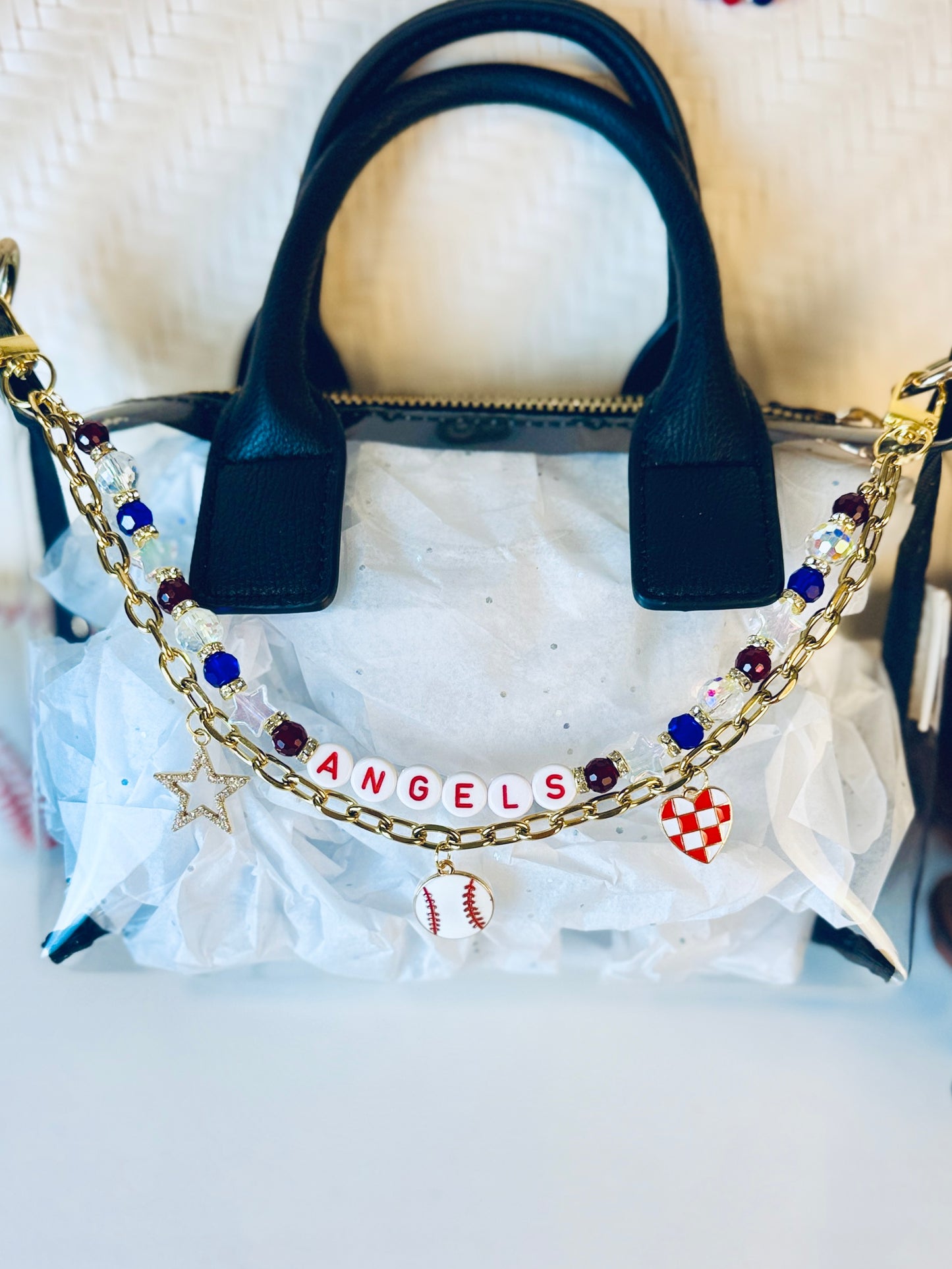 Angels Bag Charm | Baseball Keychain Zipper Pull | Baseball Fan Gift | Choose Your Team & Size | Handmade Sports Accessory