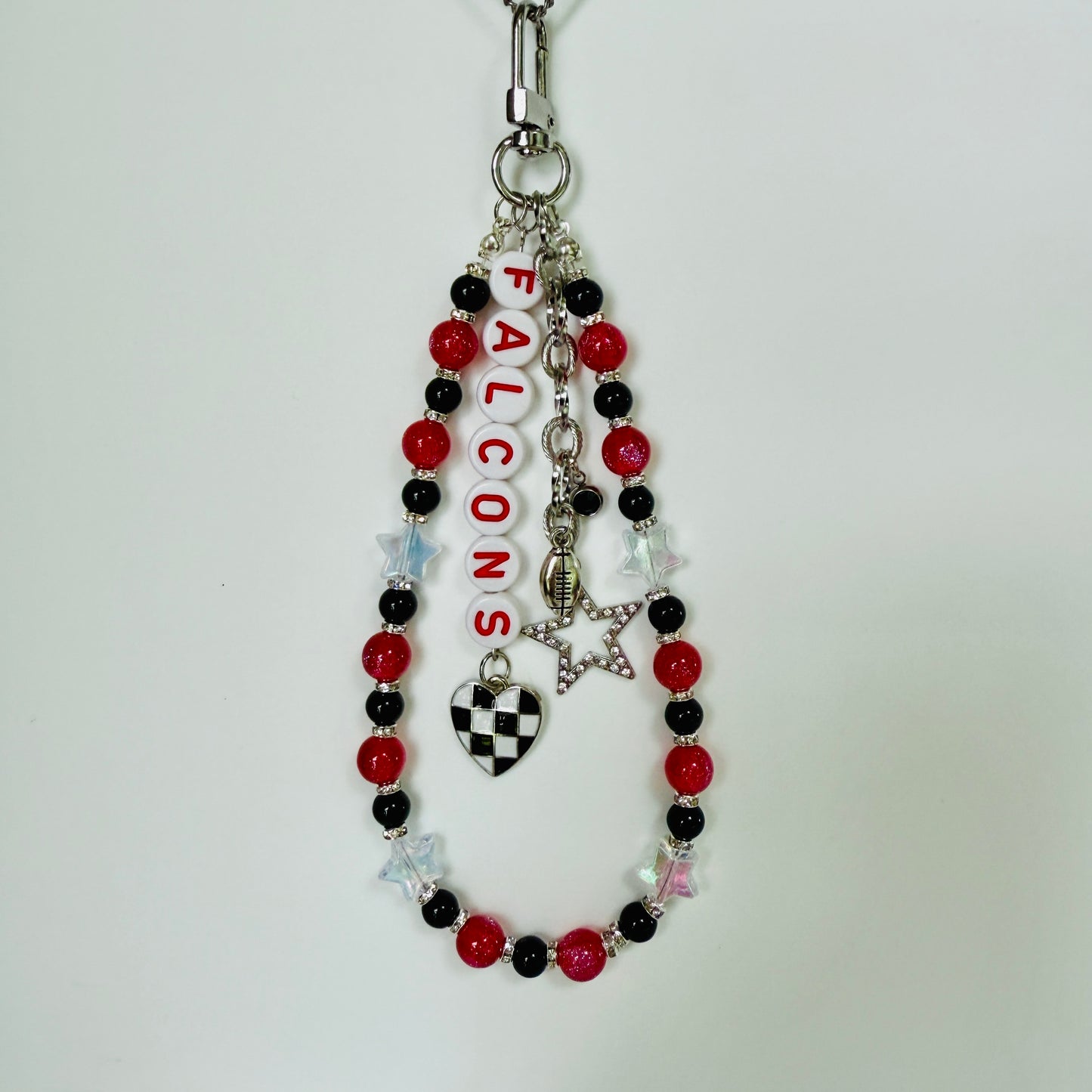Falcons Beaded Bag Charm or Chain: Red & Black Game Day Accessory