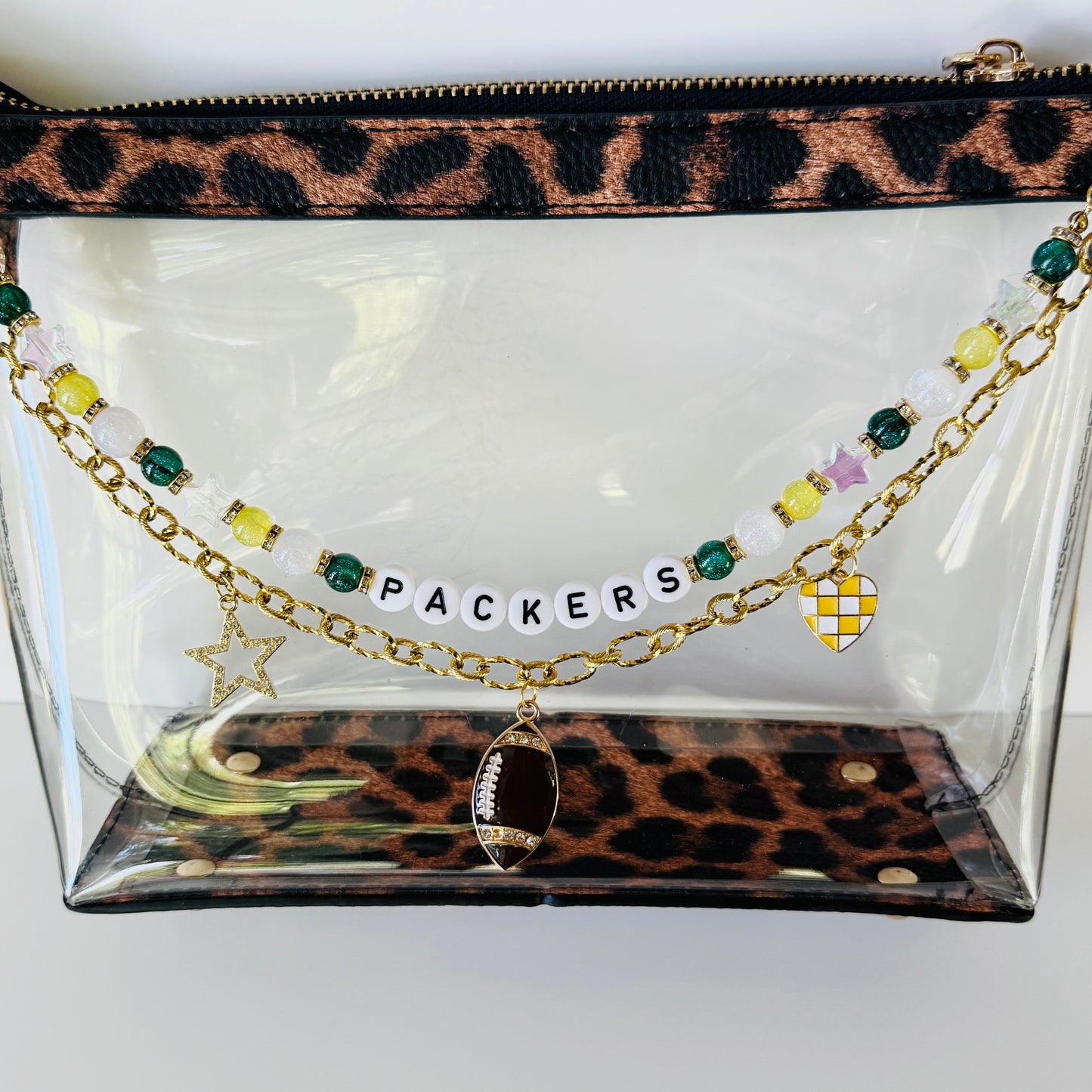 Packers Football Bag Charm | Handmade Beaded Keychain + Bag Chain | Green Bay Game Day Purse Accessory