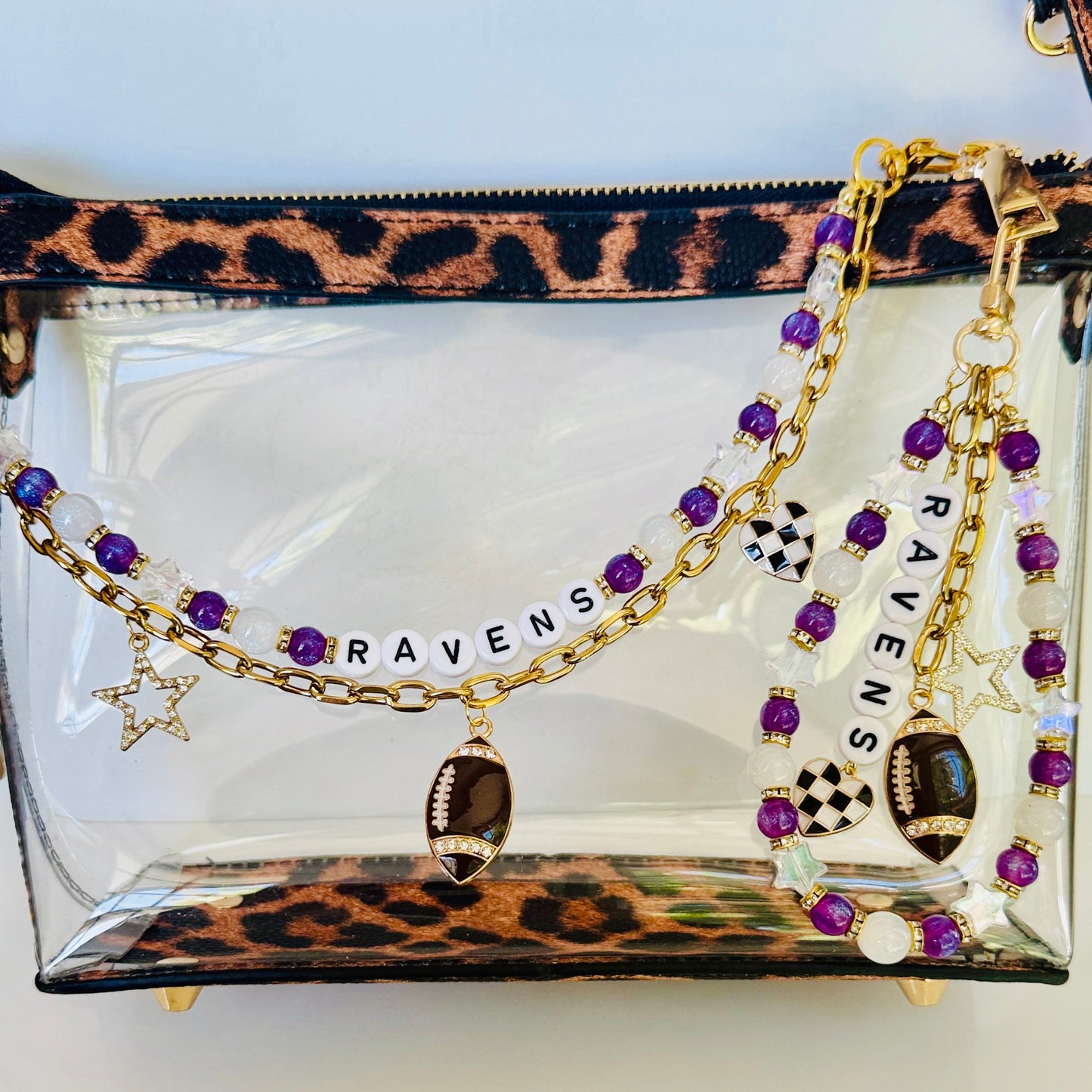 Ravens Beaded Bag Charm or Gold Chain: Football Purse Accessory
