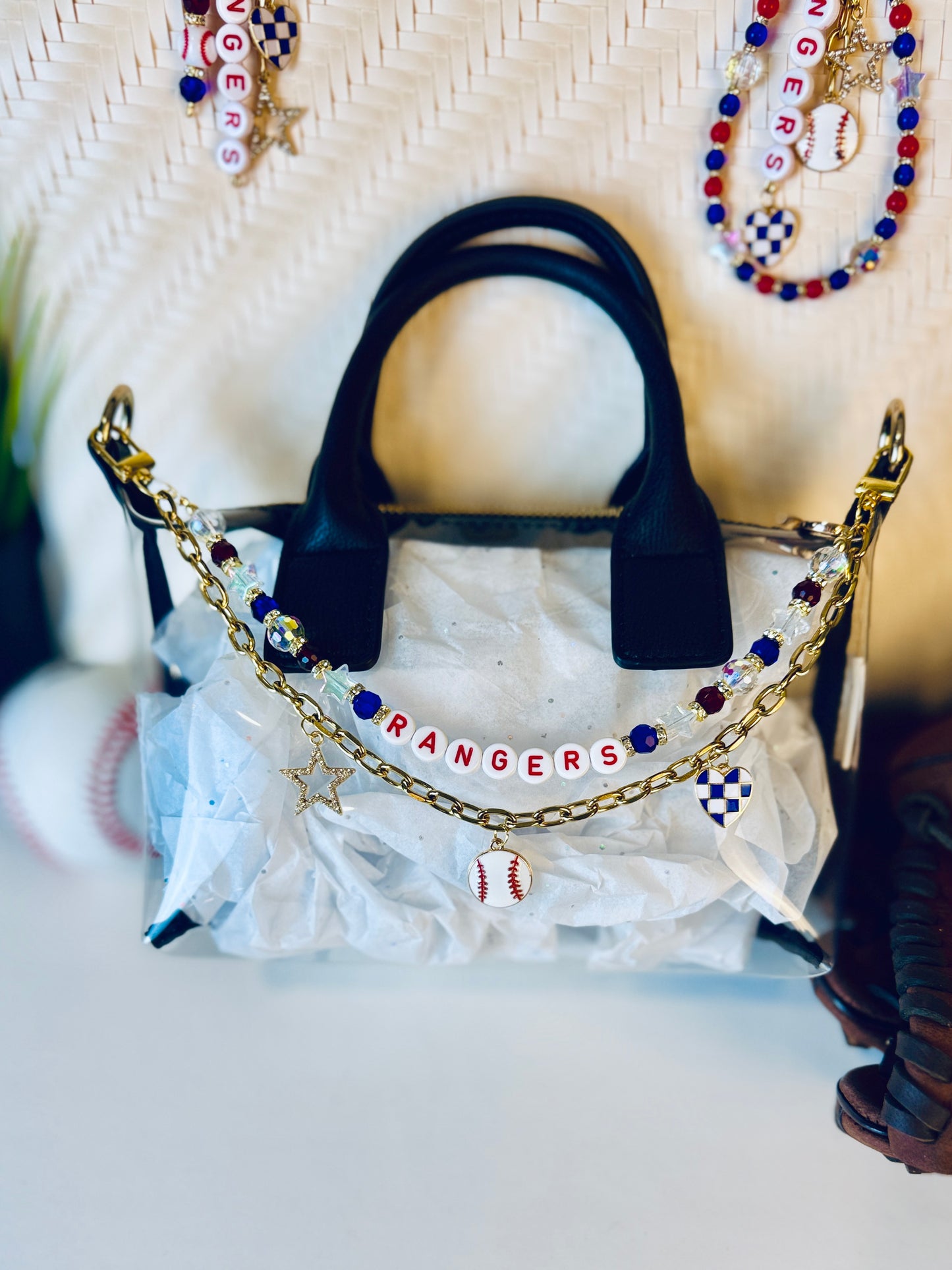 Rangers Bag Charm | Baseball Keychain Zipper Pull | Baseball Fan Gift | Choose Your Team & Size | Handmade Sports Accessory