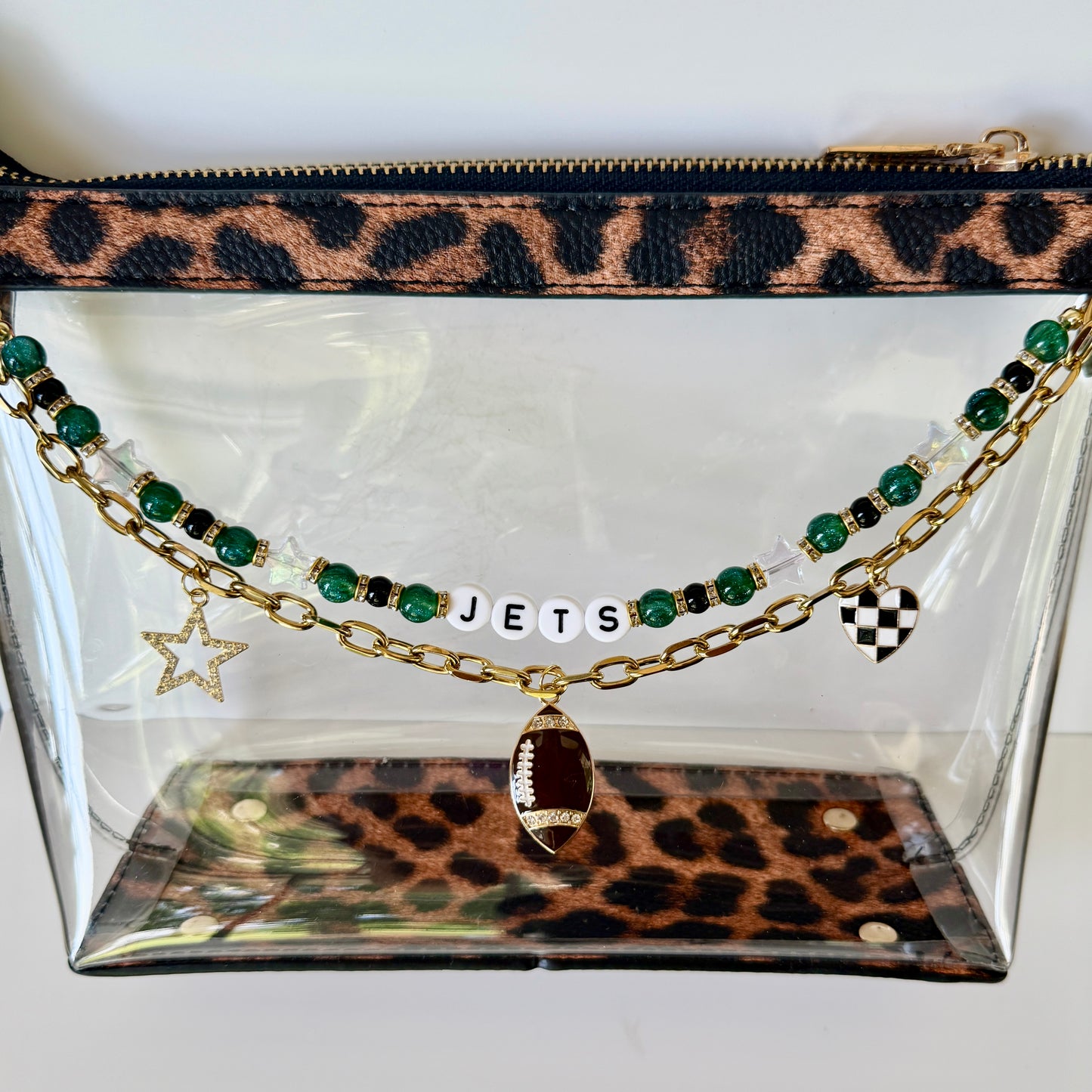 Jets Football Bag Charm or Chain – Green & Black Beaded Keychain or Purse Accessory – Game Day Stadium Bag Clip – Handmade Gift