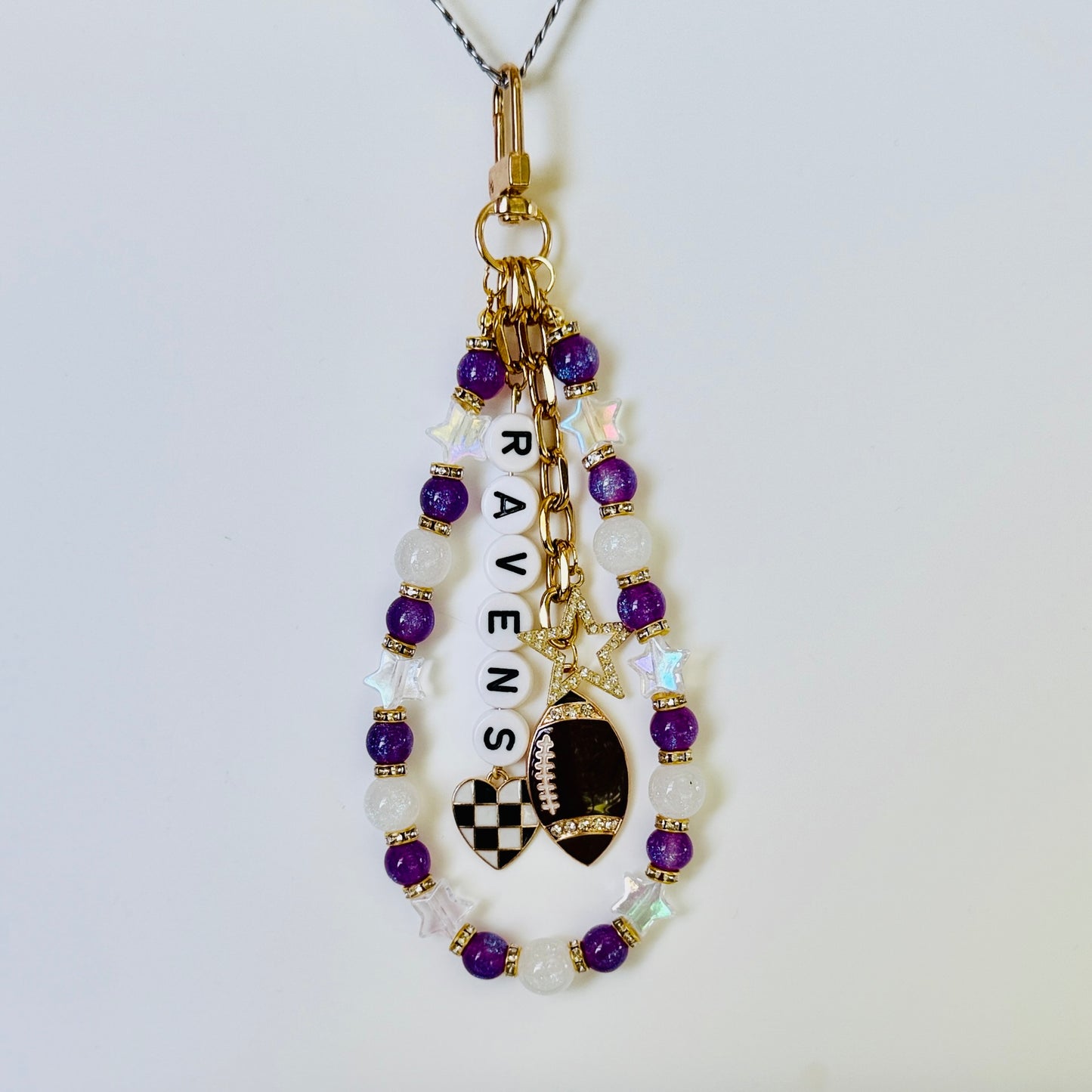 Ravens Beaded Bag Charm or Gold Chain: Football Purse Accessory