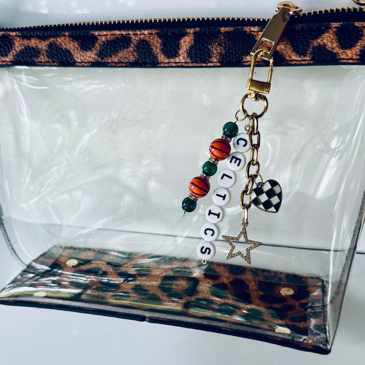 Pacers Basketball Keychain – Gold, Blue Beaded Keychain with Star and Heart Charms