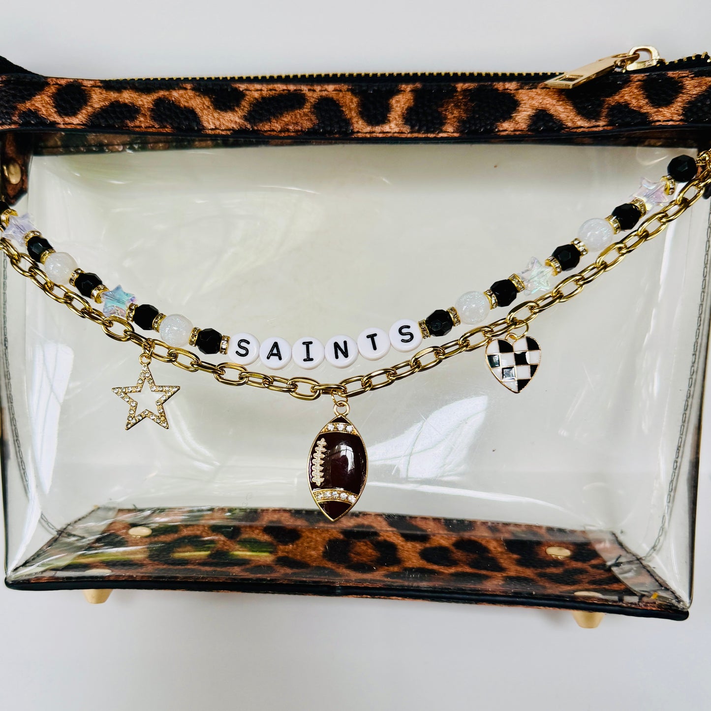 Saints Beaded Bag Charm or Gold Chain: Football Purse Accessory