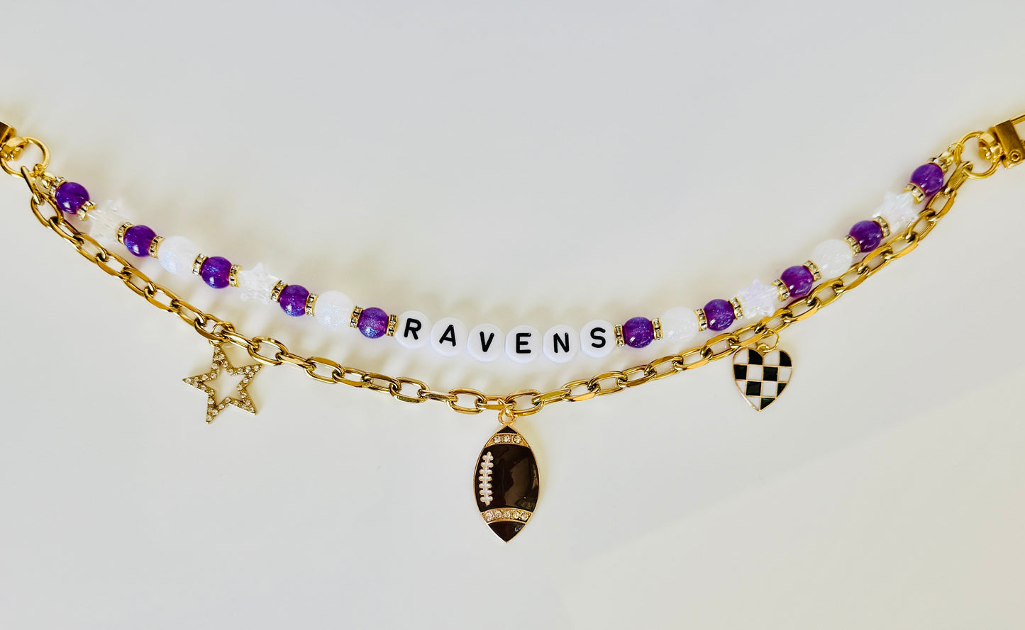 Ravens Beaded Bag Charm or Gold Chain: Football Purse Accessory