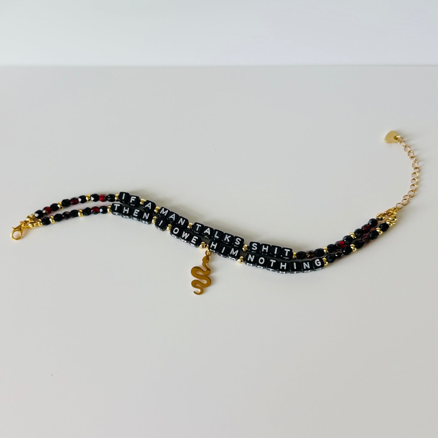 If a Man Talks Shit - Double Layer Affirmation Bracelet with Snake Charm