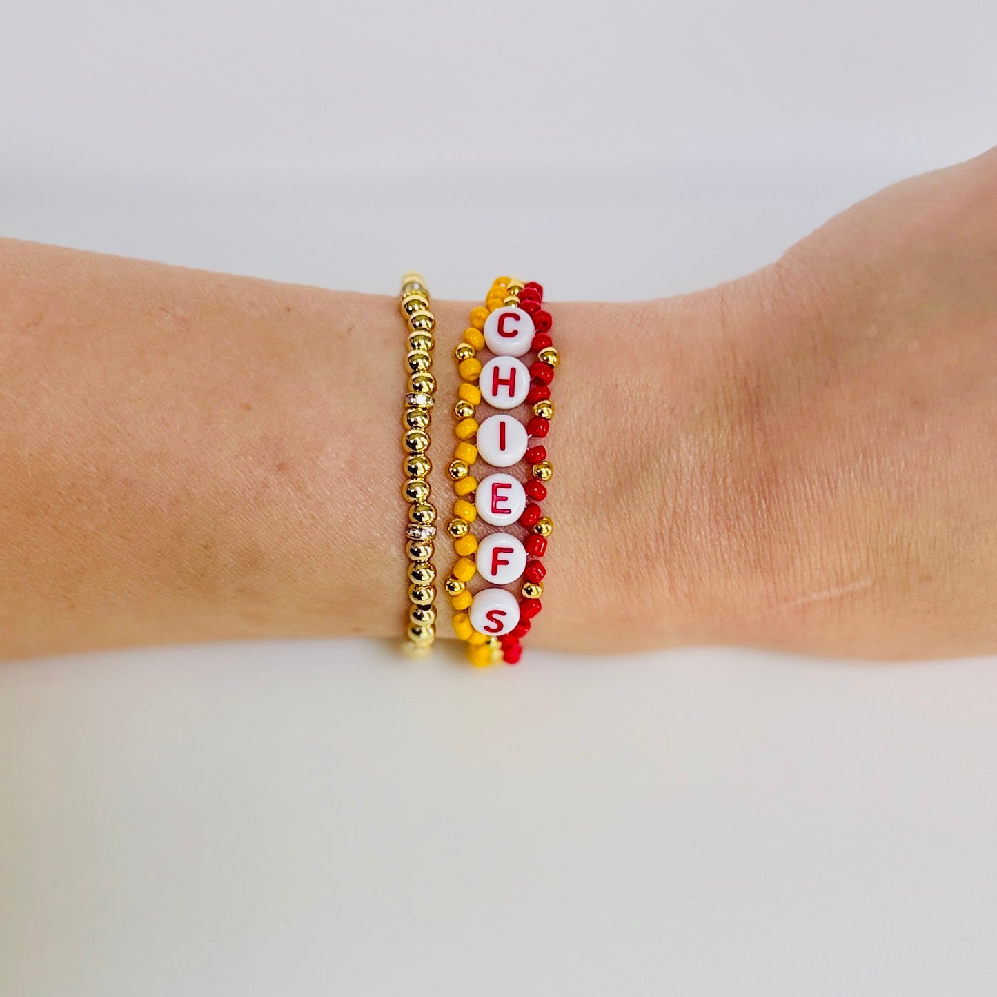 Chiefs Football Woven, Beaded Bracelet, Seed Bead Jewelry, Handmade Game Day Gift