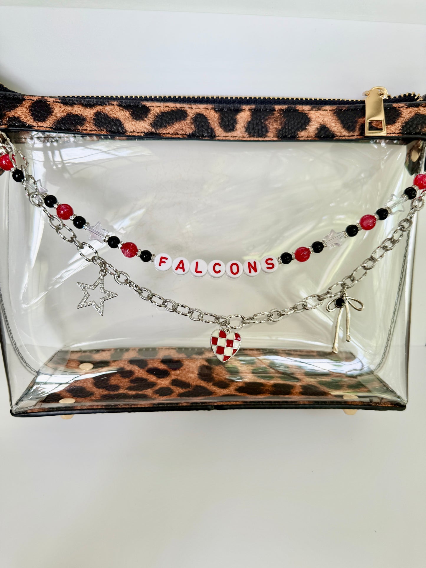 Falcons Beaded Bag Charm or Chain: Red & Black Game Day Accessory