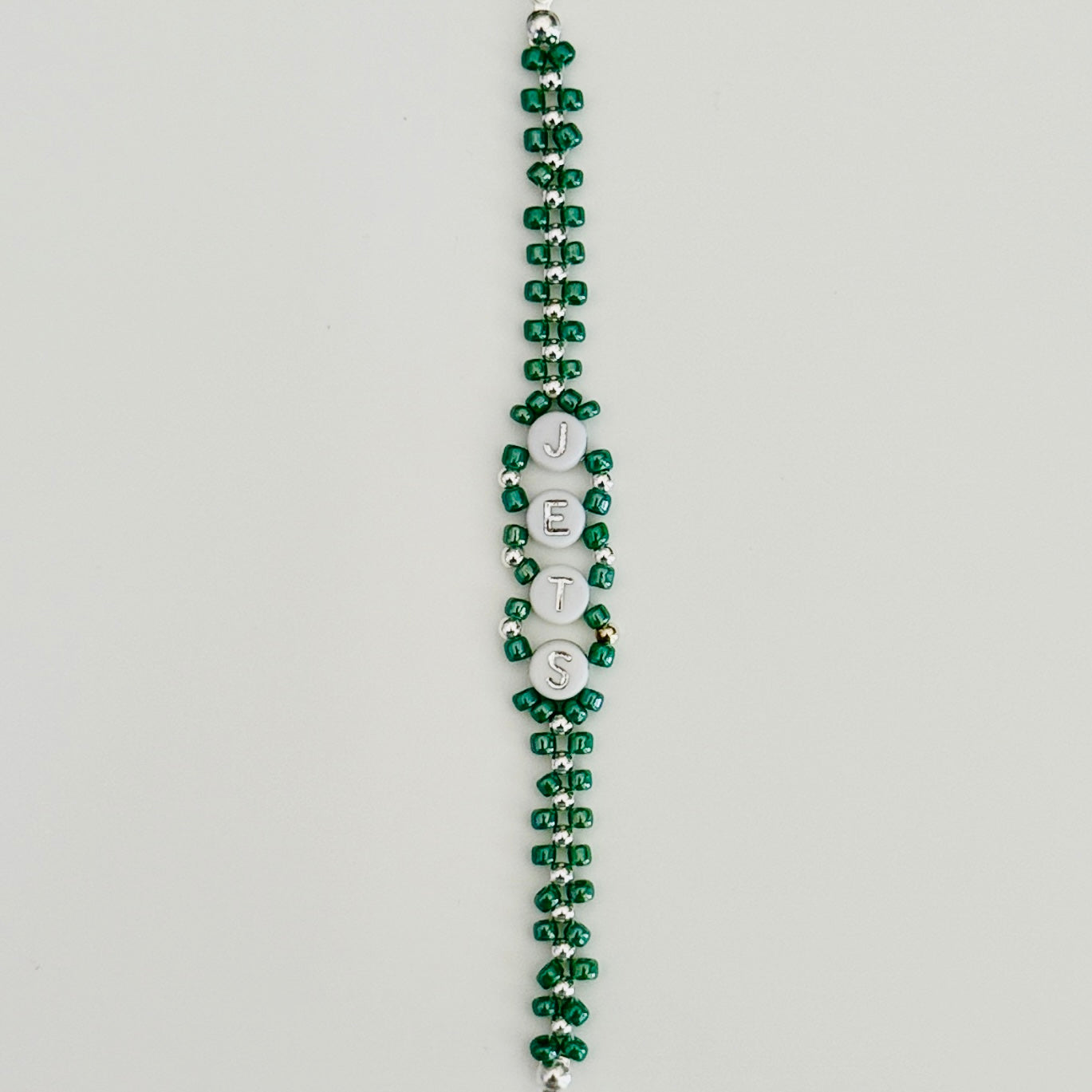Jets Football Woven Bracelet – Green, White, and Black Game Day Beaded Jewelry, Handmade Fan Gift for Sports Lovers