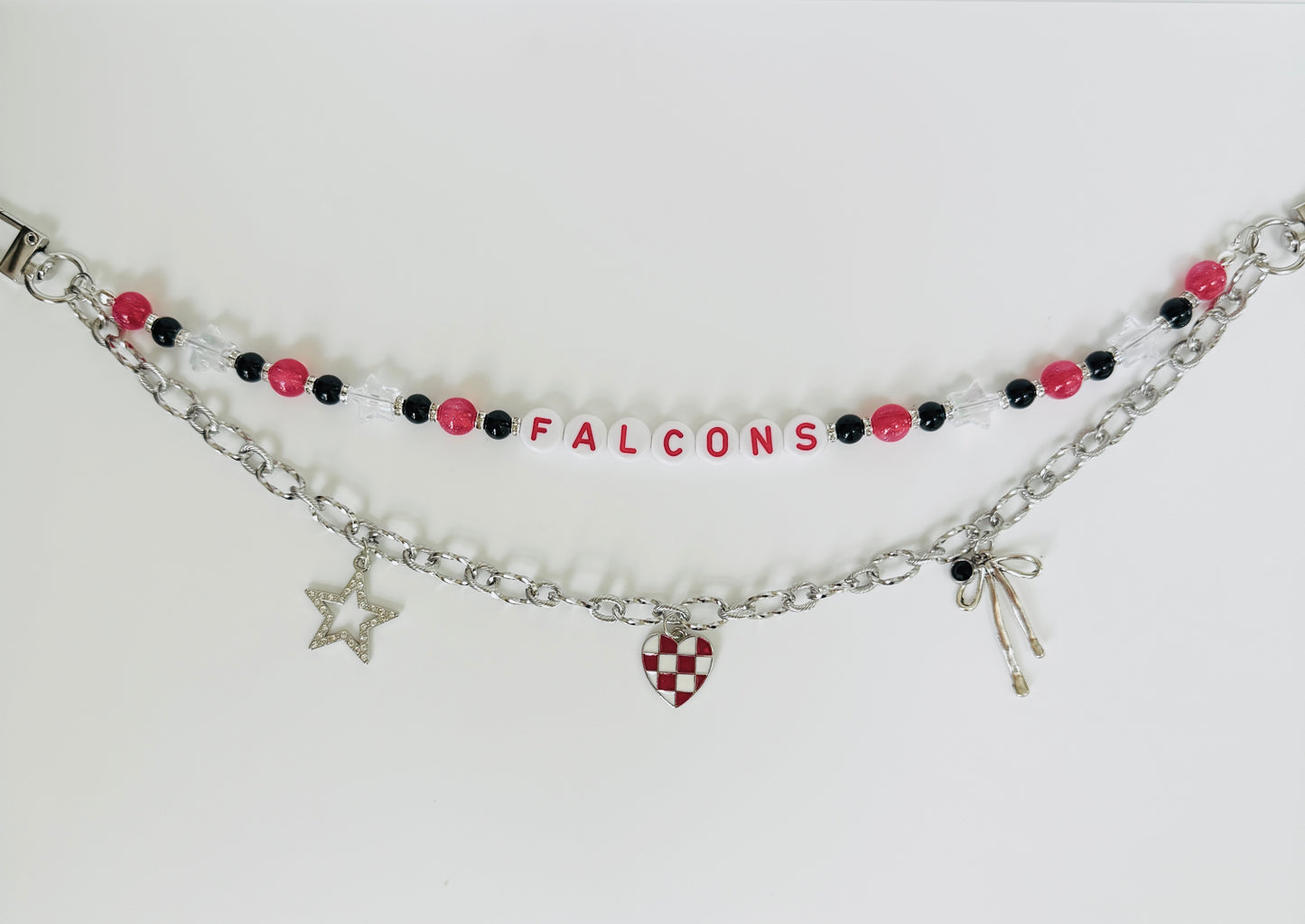 Falcons Beaded Bag Charm or Chain: Red & Black Game Day Accessory