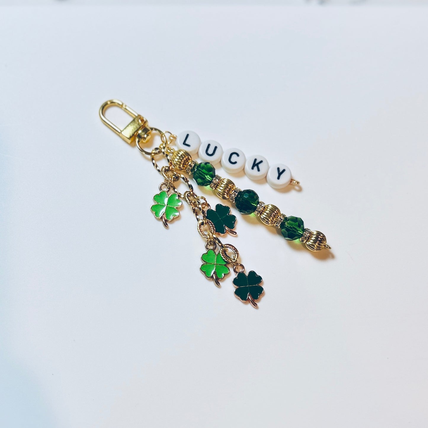 Lucky Clover Keychain: Green Glass Bead Bag Charm, St. Patrick's Day