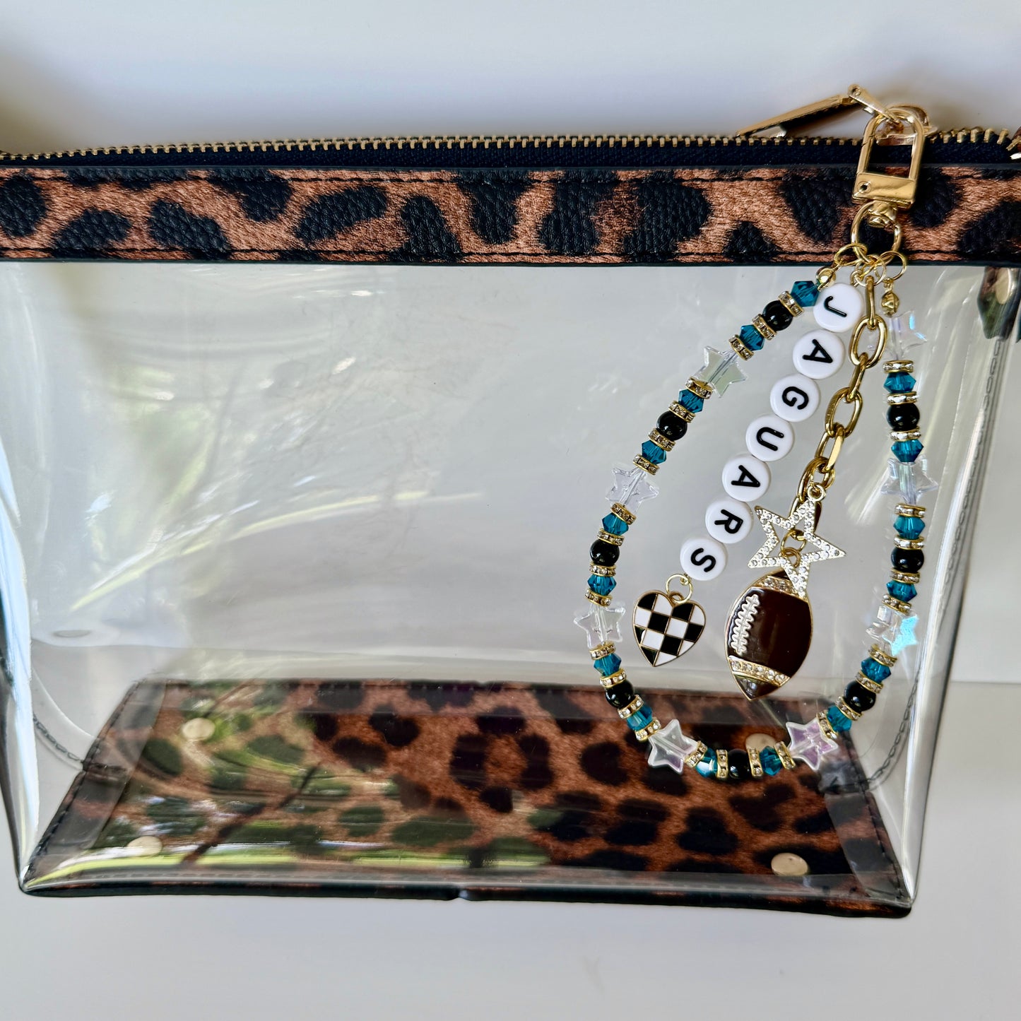 Jaguars Football Bag Charm or Chain – Teal Black Gold Beaded Keychain or Stadium Purse Clip – Game Day Accessory – Handmade Gift