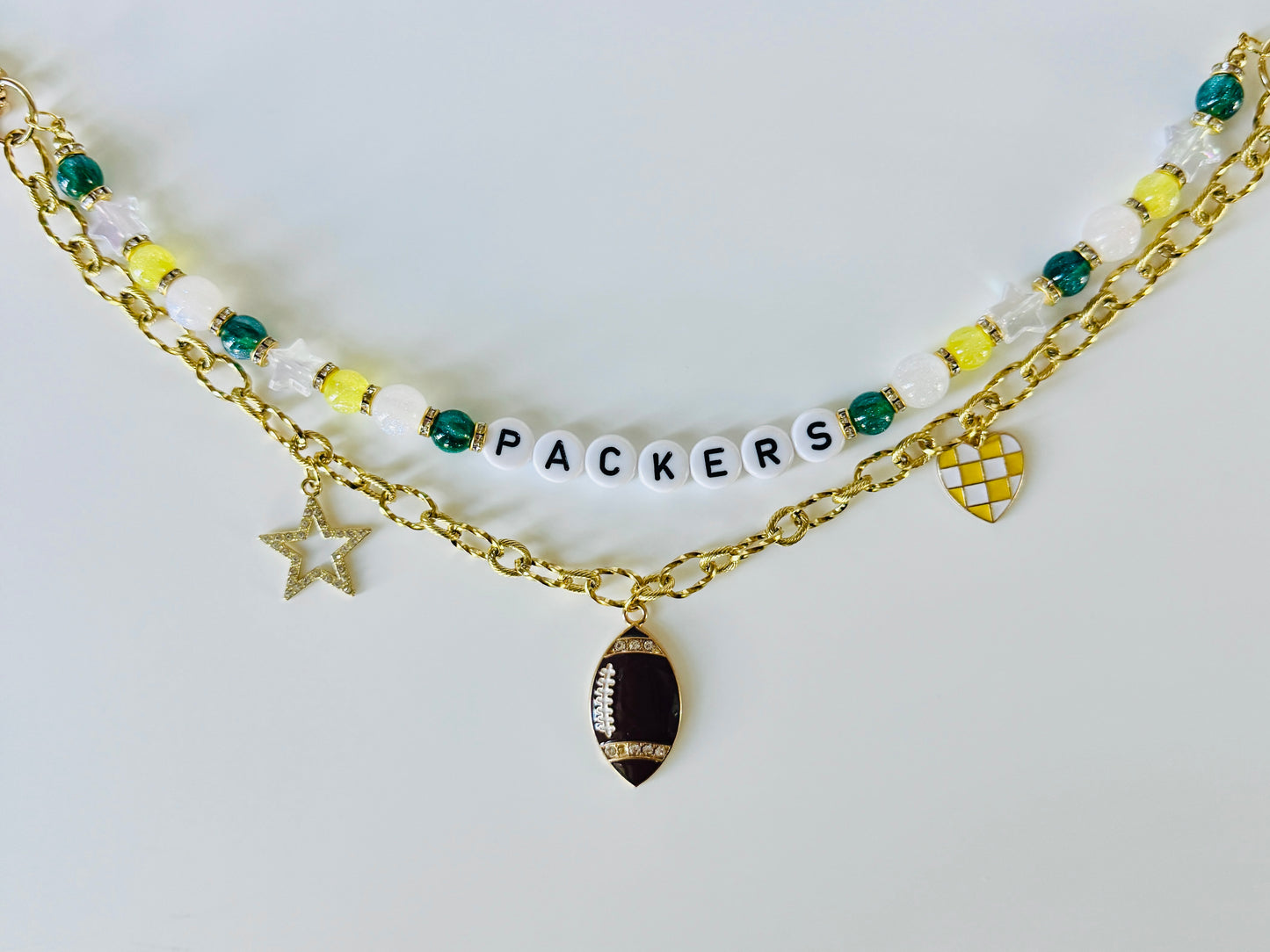 Packers Football Bag Charm | Handmade Beaded Keychain + Bag Chain | Green Bay Game Day Purse Accessory