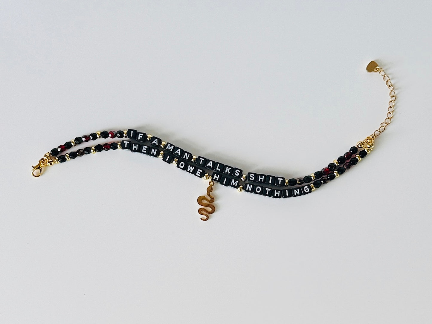 If a Man Talks Shit - Double Layer Affirmation Bracelet with Snake Charm