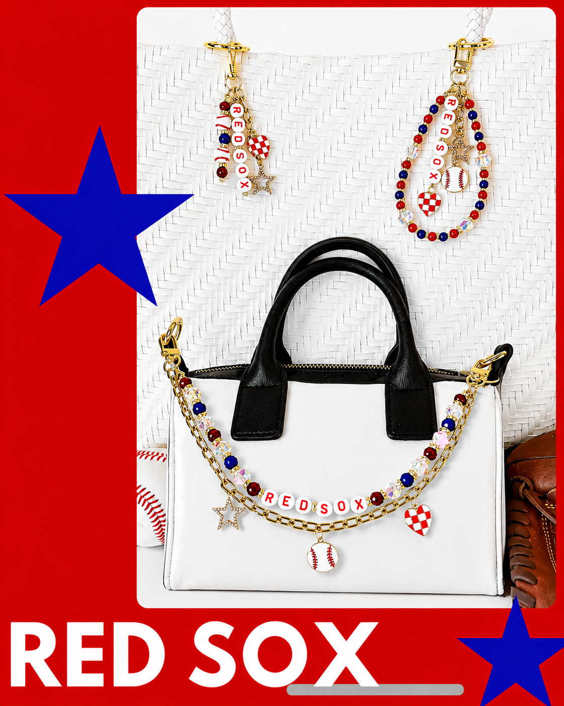 Red Sox Bag Charm | Baseball Keychain Zipper Pull | Baseball Fan Gift | Choose Your Team & Size | Handmade Sports Accessory