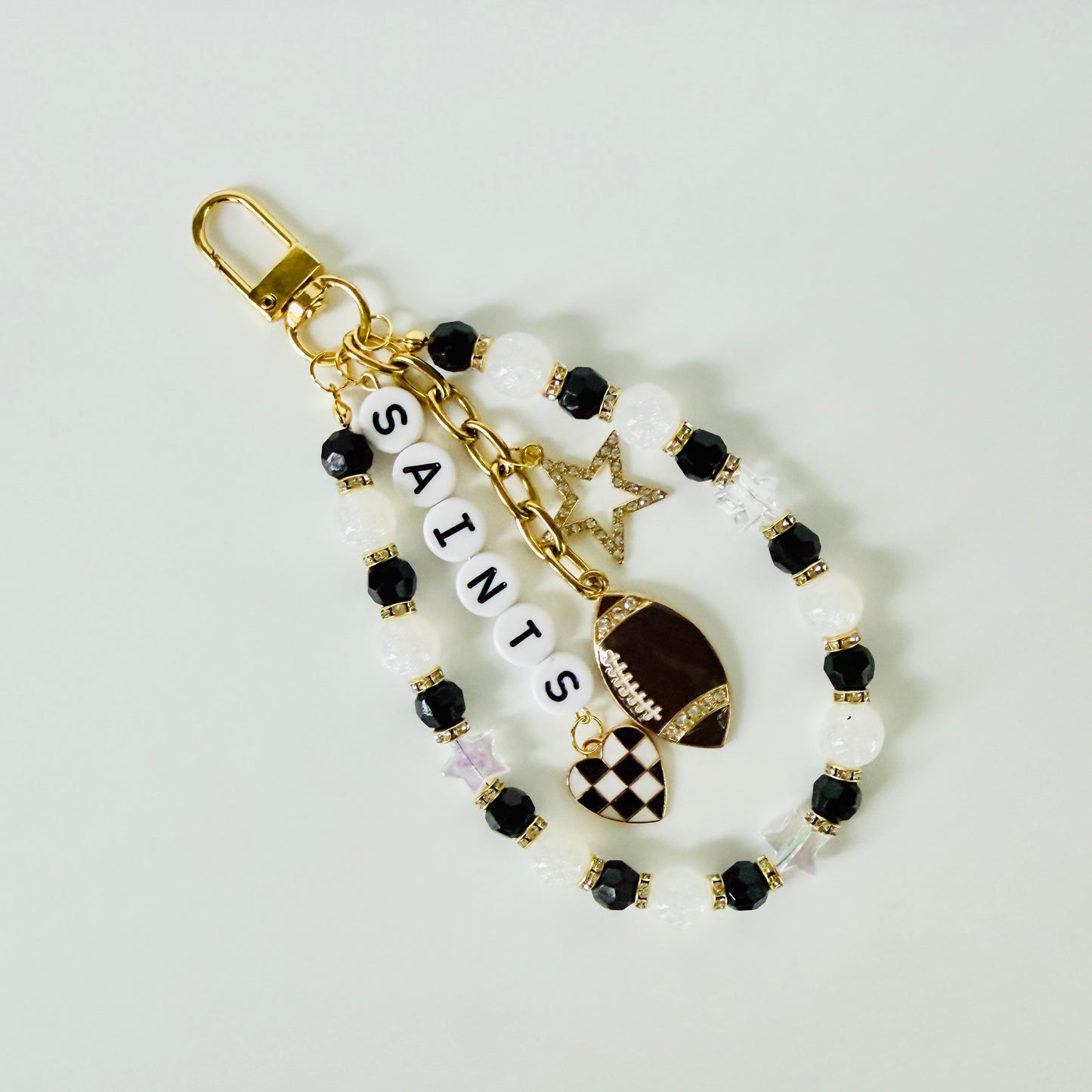 Saints Beaded Bag Charm or Gold Chain: Football Purse Accessory