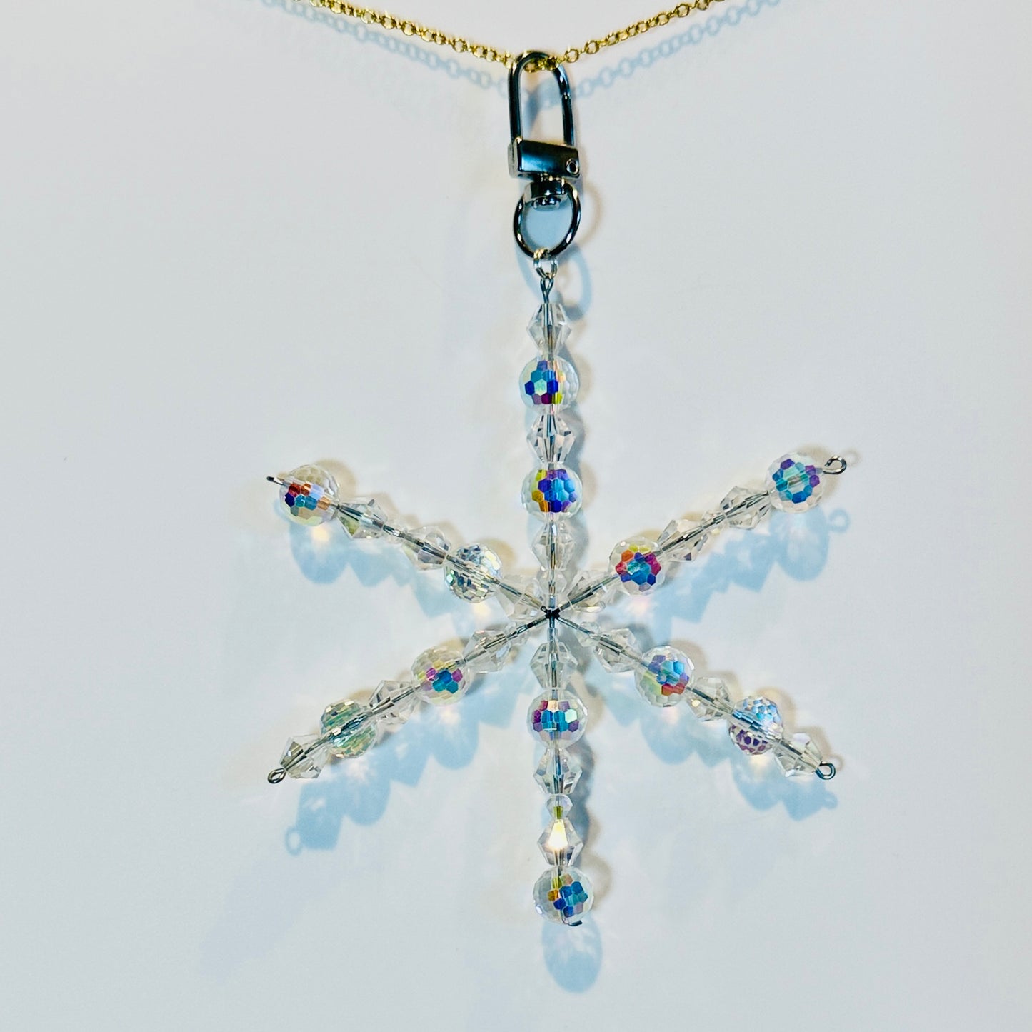 Snowflake Bag Charm: Faceted Glass Beads with Silver Keychain