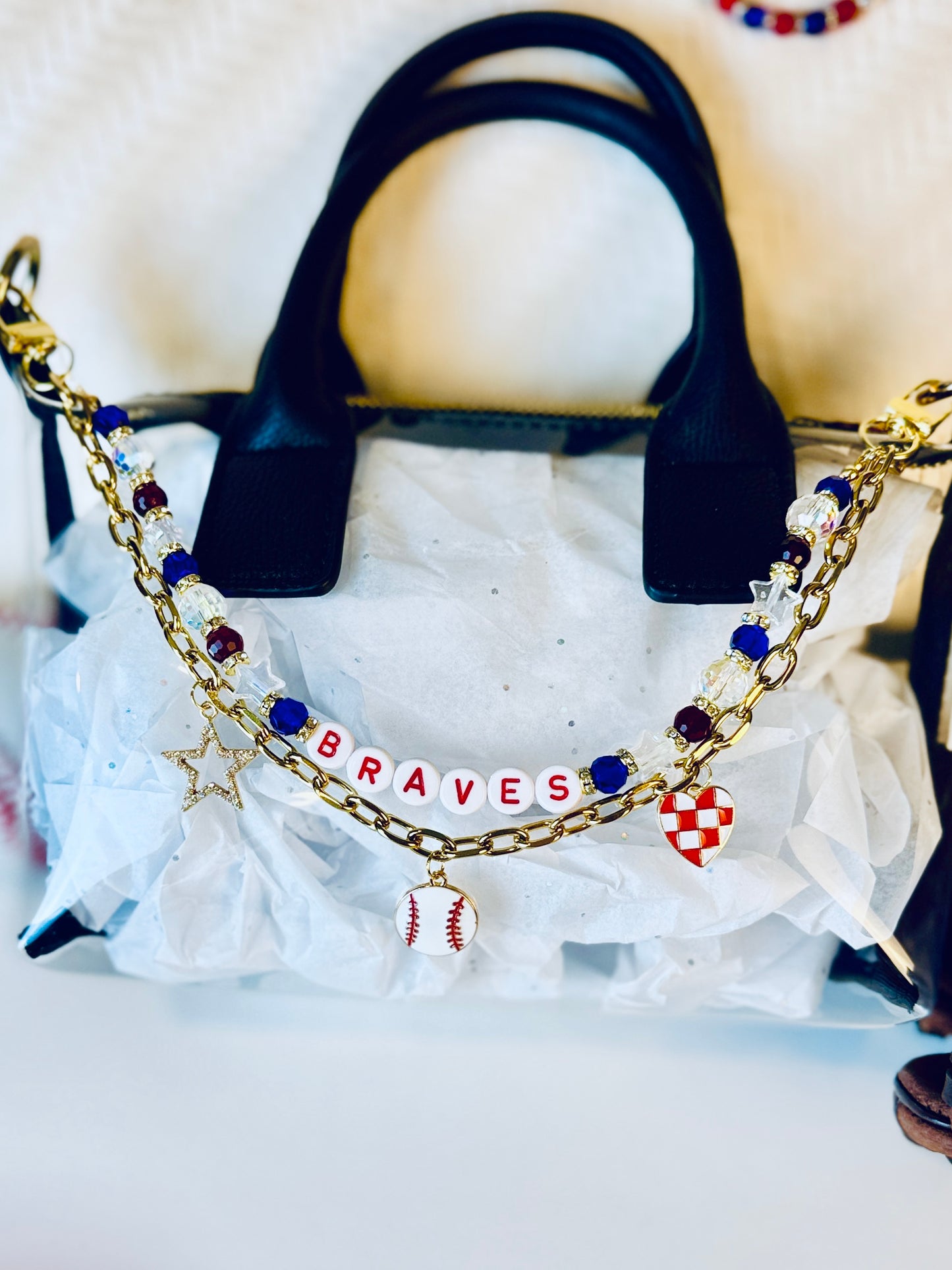 Braves Bag Charm | Baseball Keychain Zipper Pull | Baseball Fan Gift | Choose Your Team & Size | Handmade Sports Accessory