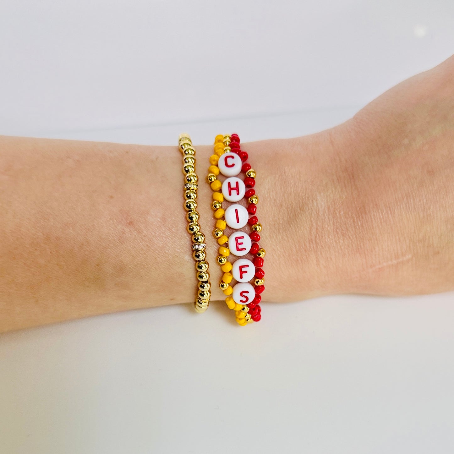 Chiefs Football Woven, Beaded Bracelet, Seed Bead Jewelry, Handmade Game Day Gift