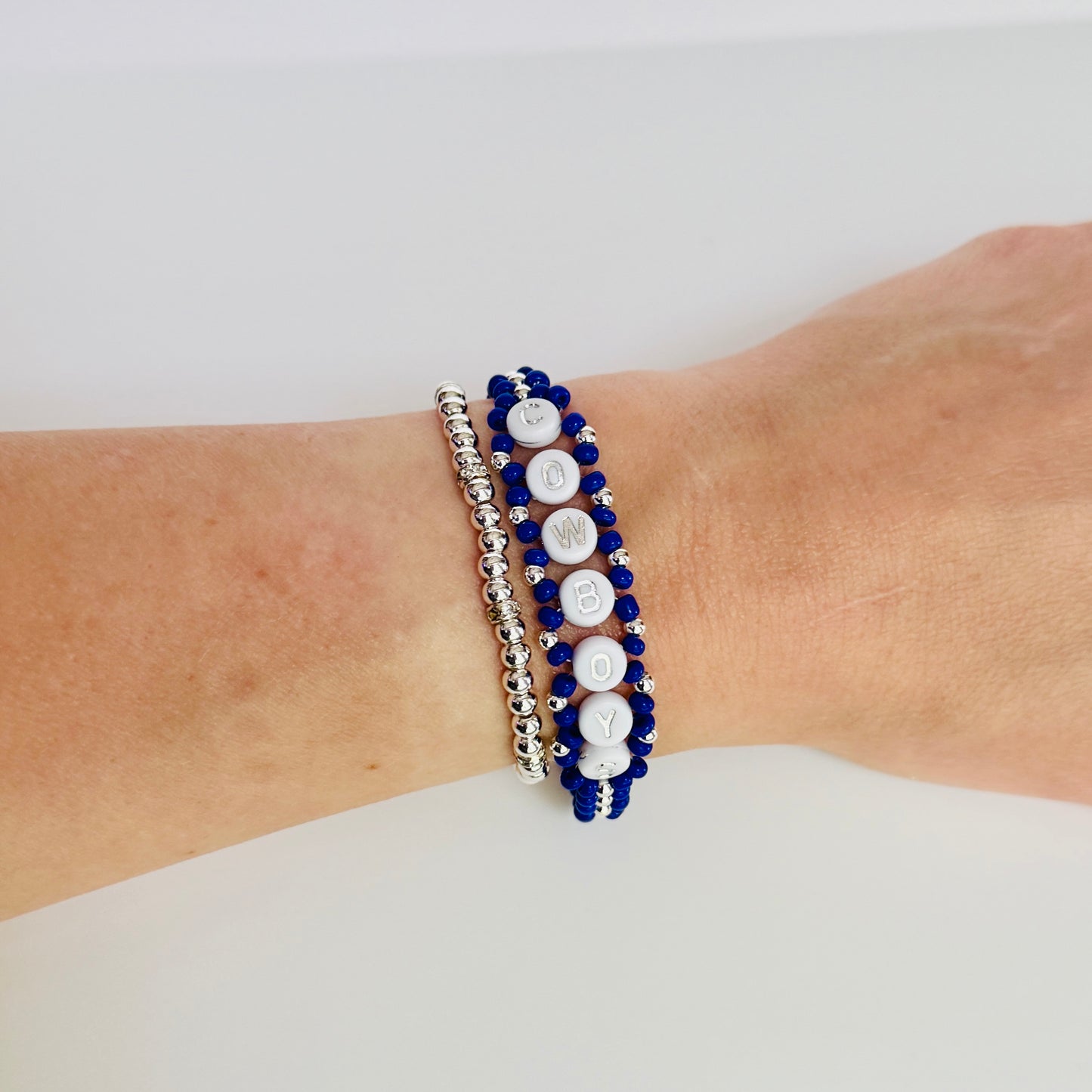 Cowboys Football Woven, Blue and White Beaded Bracelet, Game Day Gift