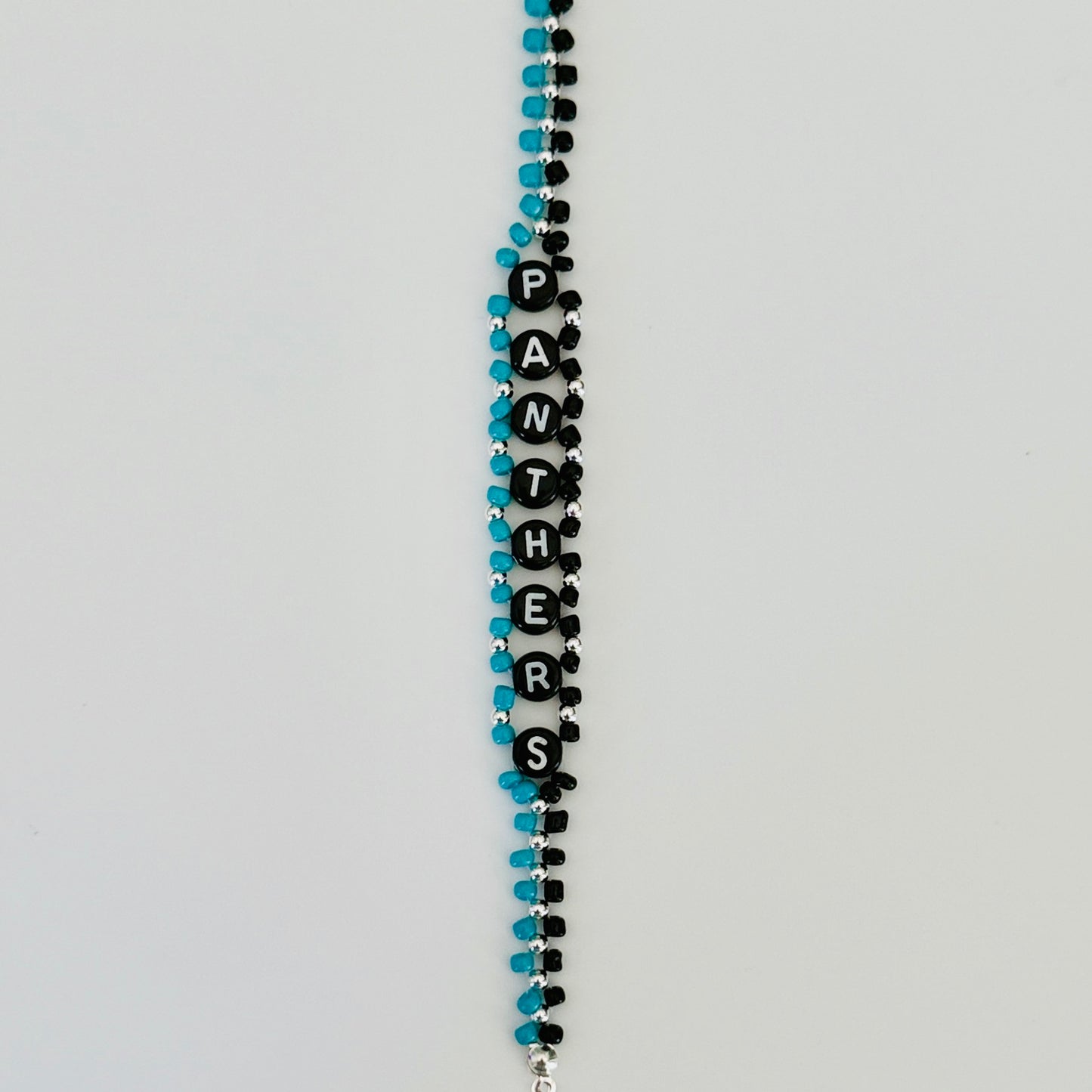 Panthers Football Woven, Beaded Bracelet, Seed Bead Jewelry, Handmade Game Day Gift