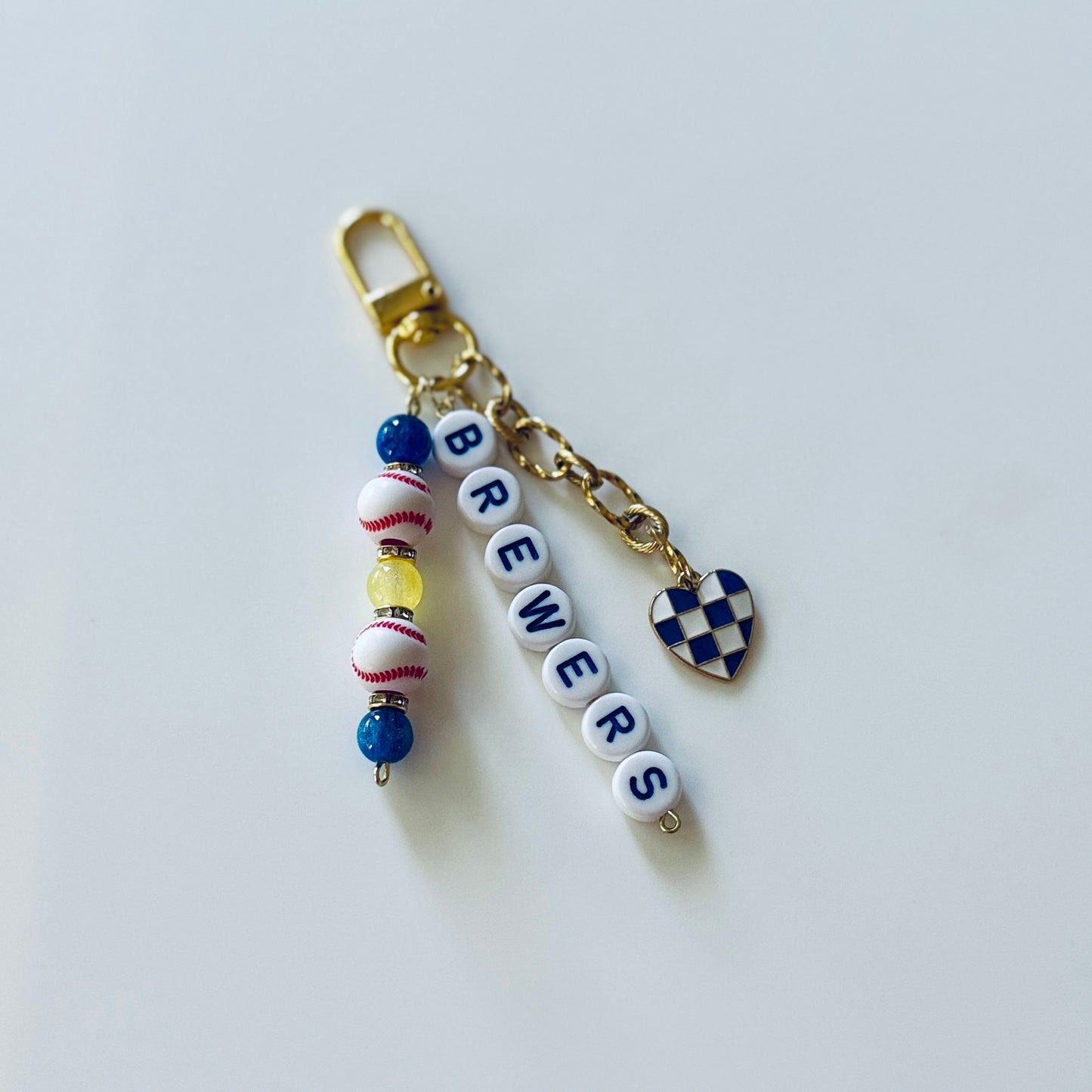 Baseball Beaded Bag Charm: Baseball Keychain with Letter Beads