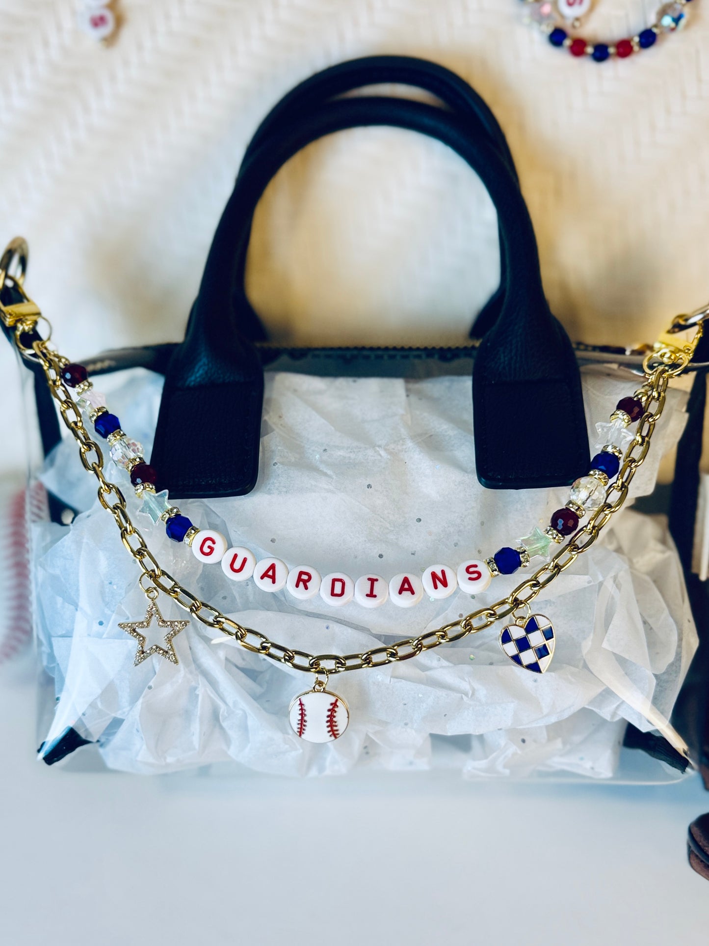 Guardians Bag Charm | Baseball Keychain Zipper Pull | Baseball Fan Gift | Choose Your Team & Size | Handmade Sports Accessory