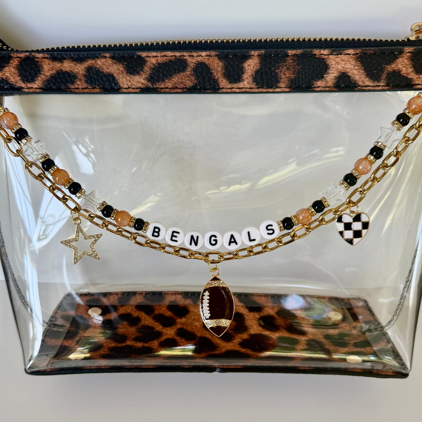 Bengals Football Bag Charm or Chain – Orange & Black Beaded Keychain or Purse Accessory – Game Day Stadium Bag Clip – Handmade Gift
