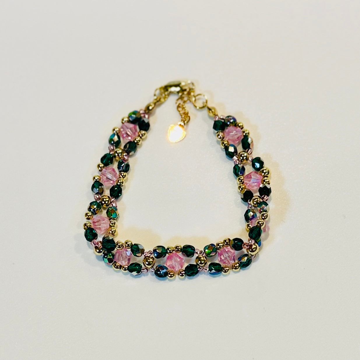 Wicked Inspired Bracelet: Green and Pink Glass Beads with Gold or Silver Accents