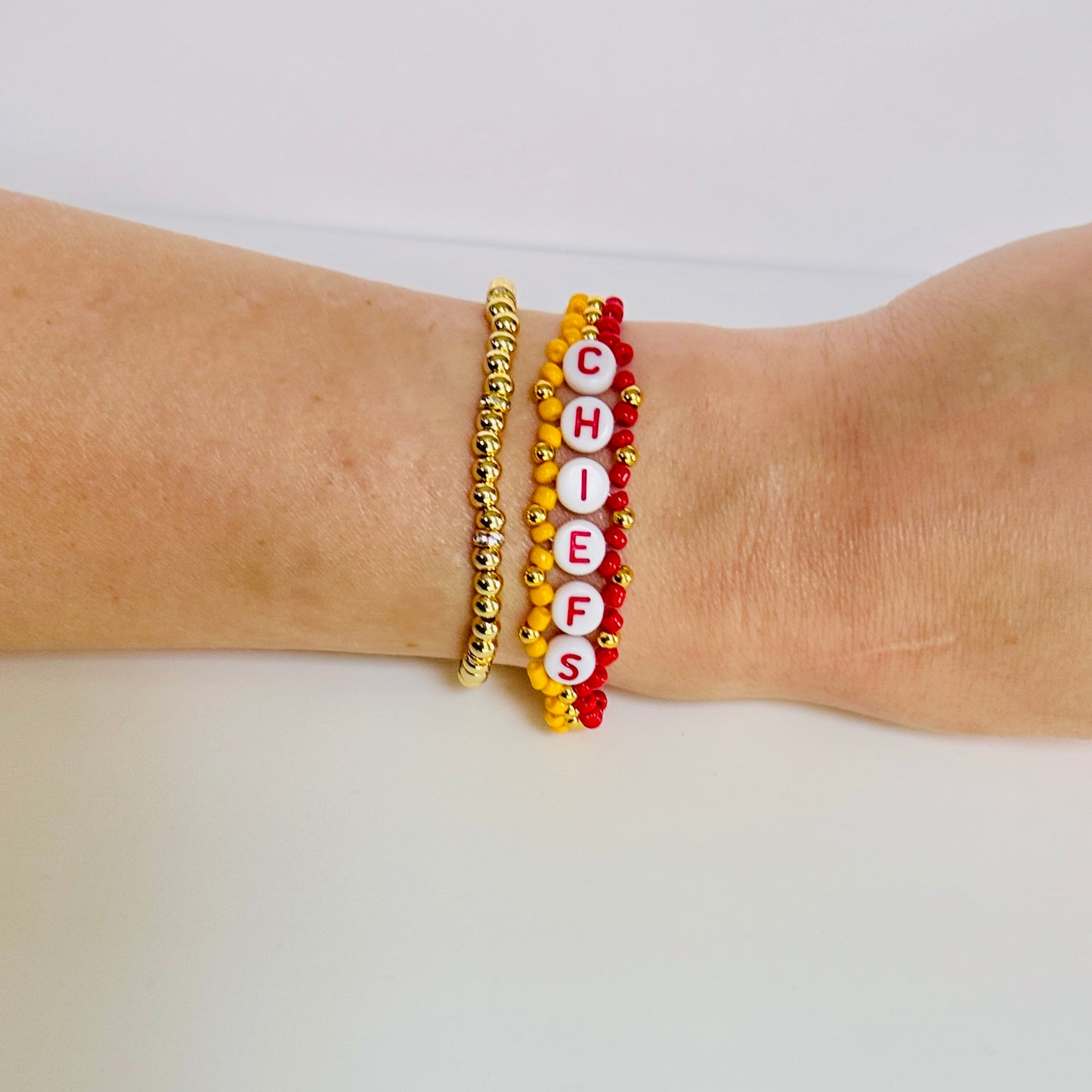Chiefs Football Woven, Beaded Bracelet, Seed Bead Jewelry, Handmade Game Day Gift