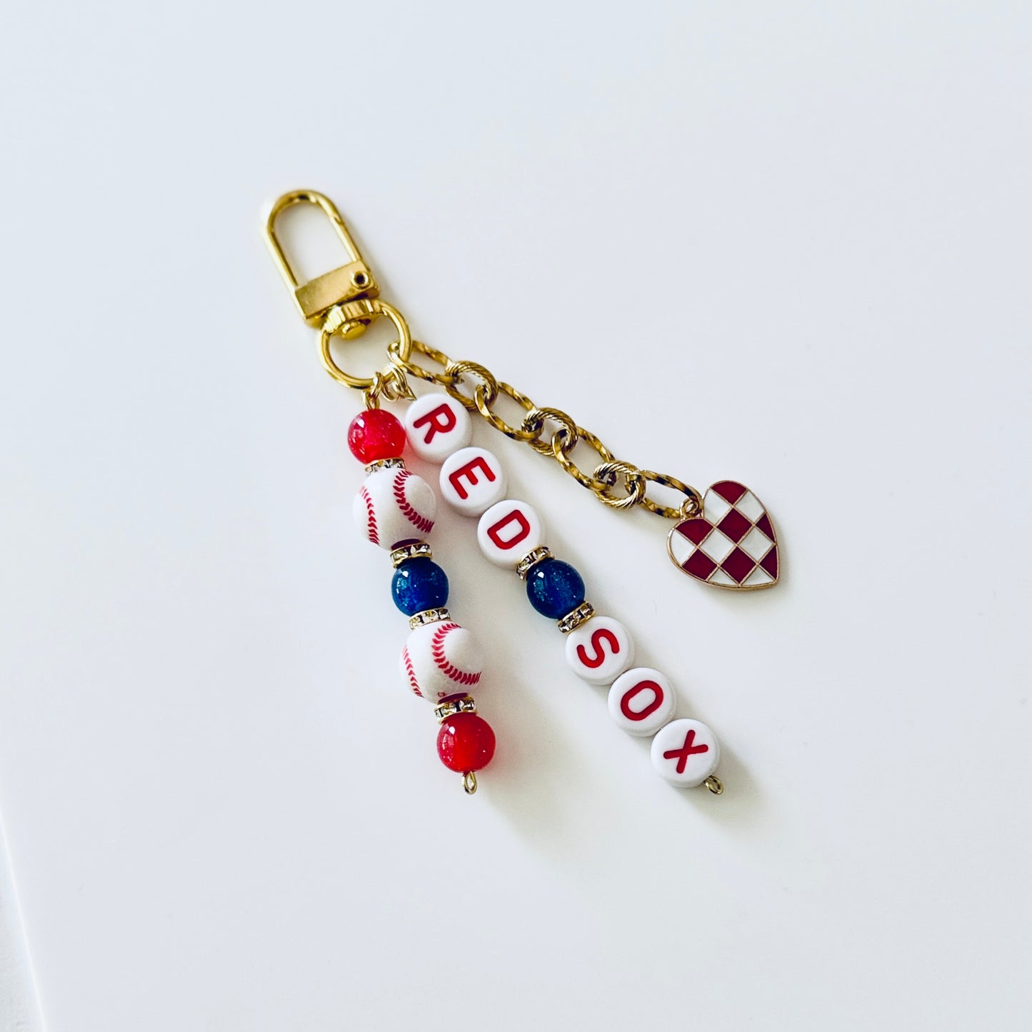Baseball Beaded Bag Charm: Baseball Keychain with Letter Beads